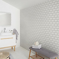 GoodHome Yvias White Metro Tile effect Textured Wallpaper