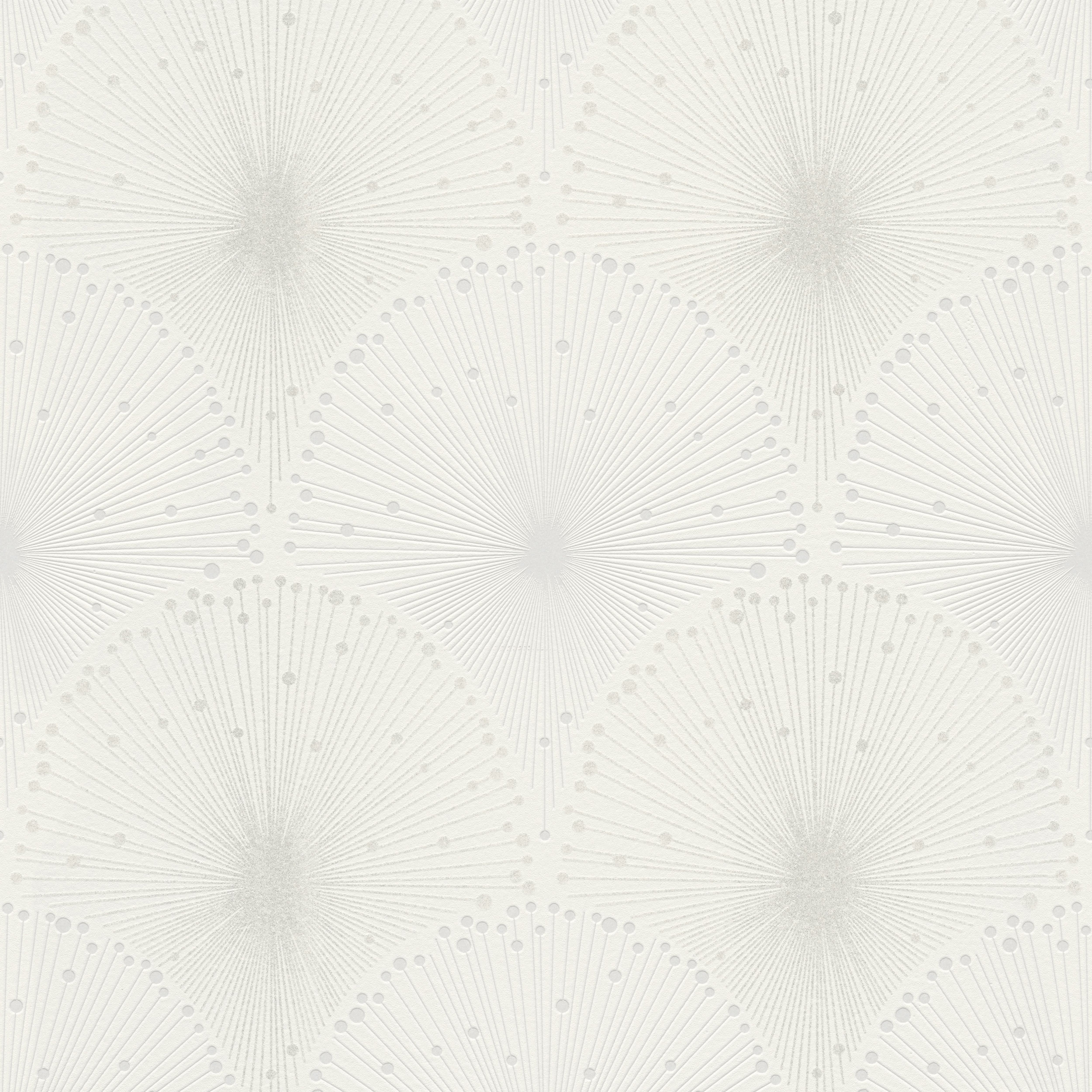GoodHome Zamia White Silver effect Art deco Textured Wallpaper