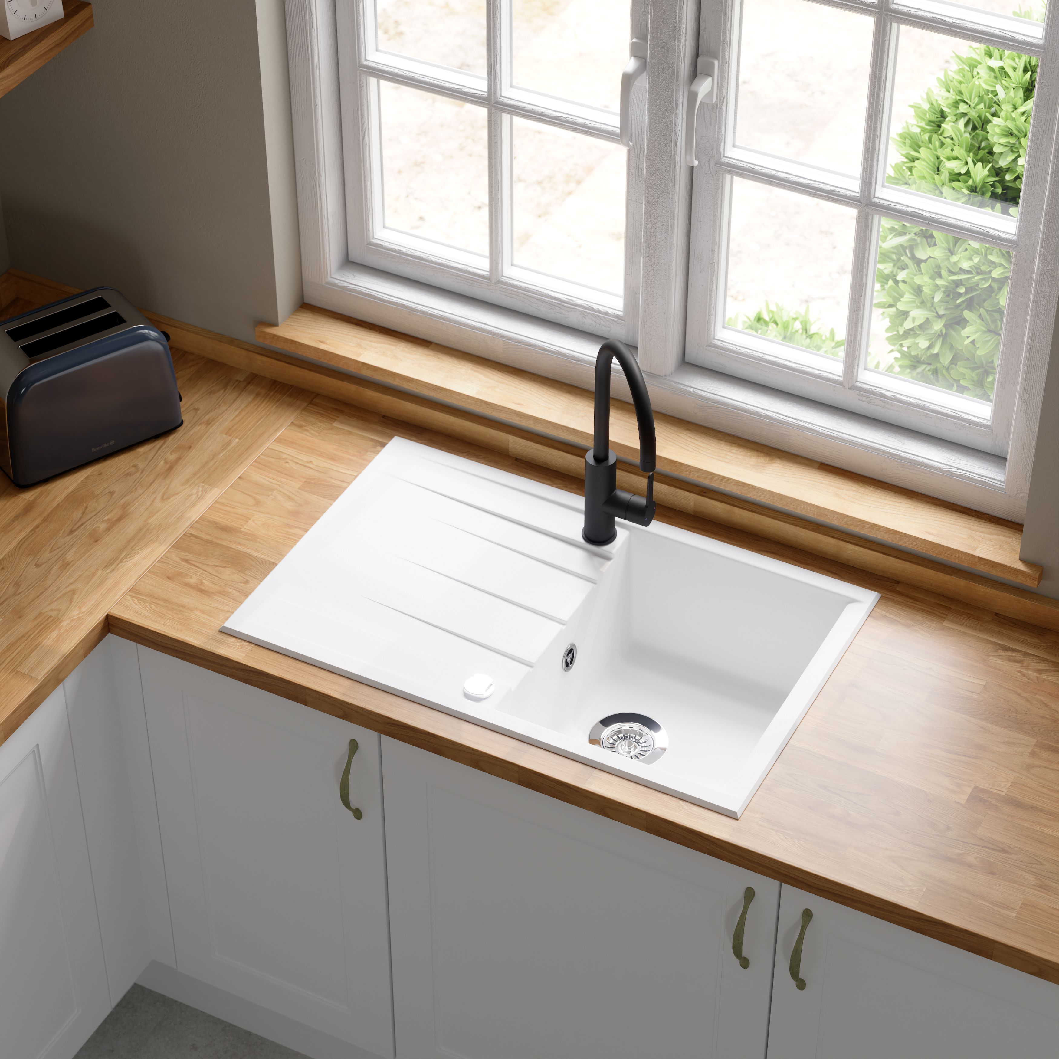 GoodHome Zanthe Black Graphite effect Kitchen Side lever Tap