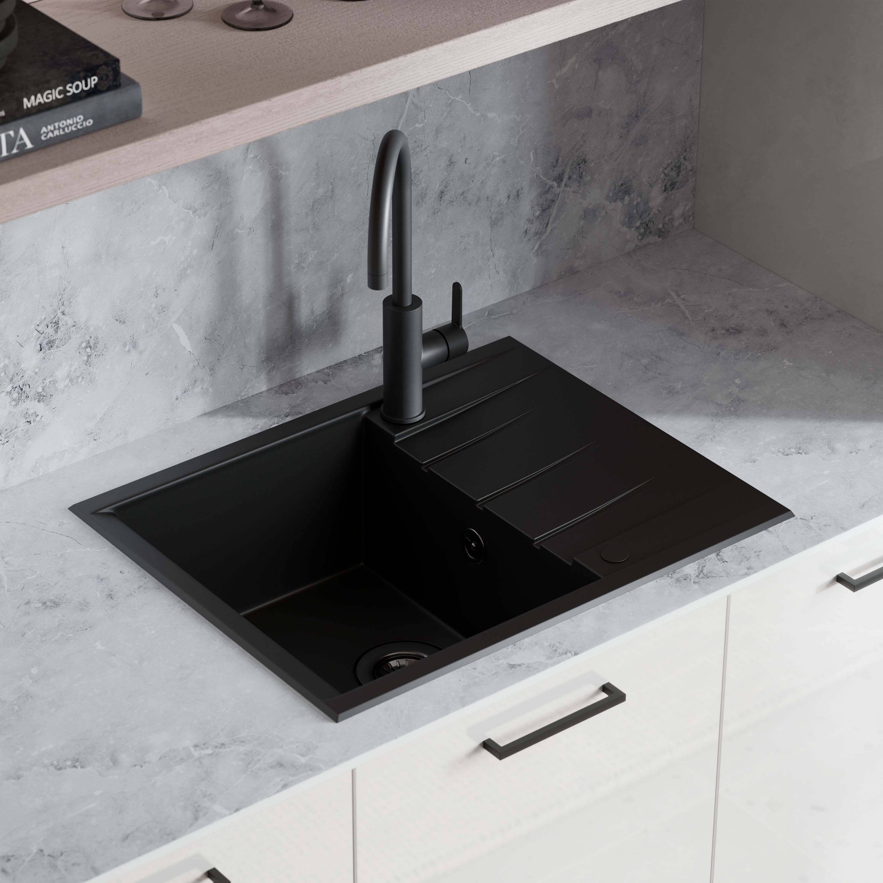 GoodHome Zanthe Black Graphite effect Kitchen Side lever Tap