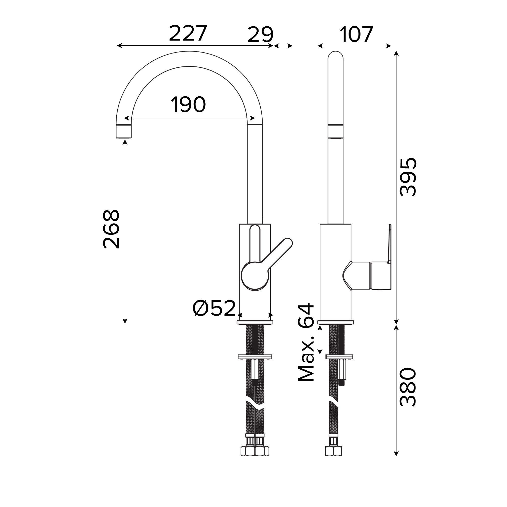 GoodHome Zanthe Black Graphite effect Kitchen Side lever Tap