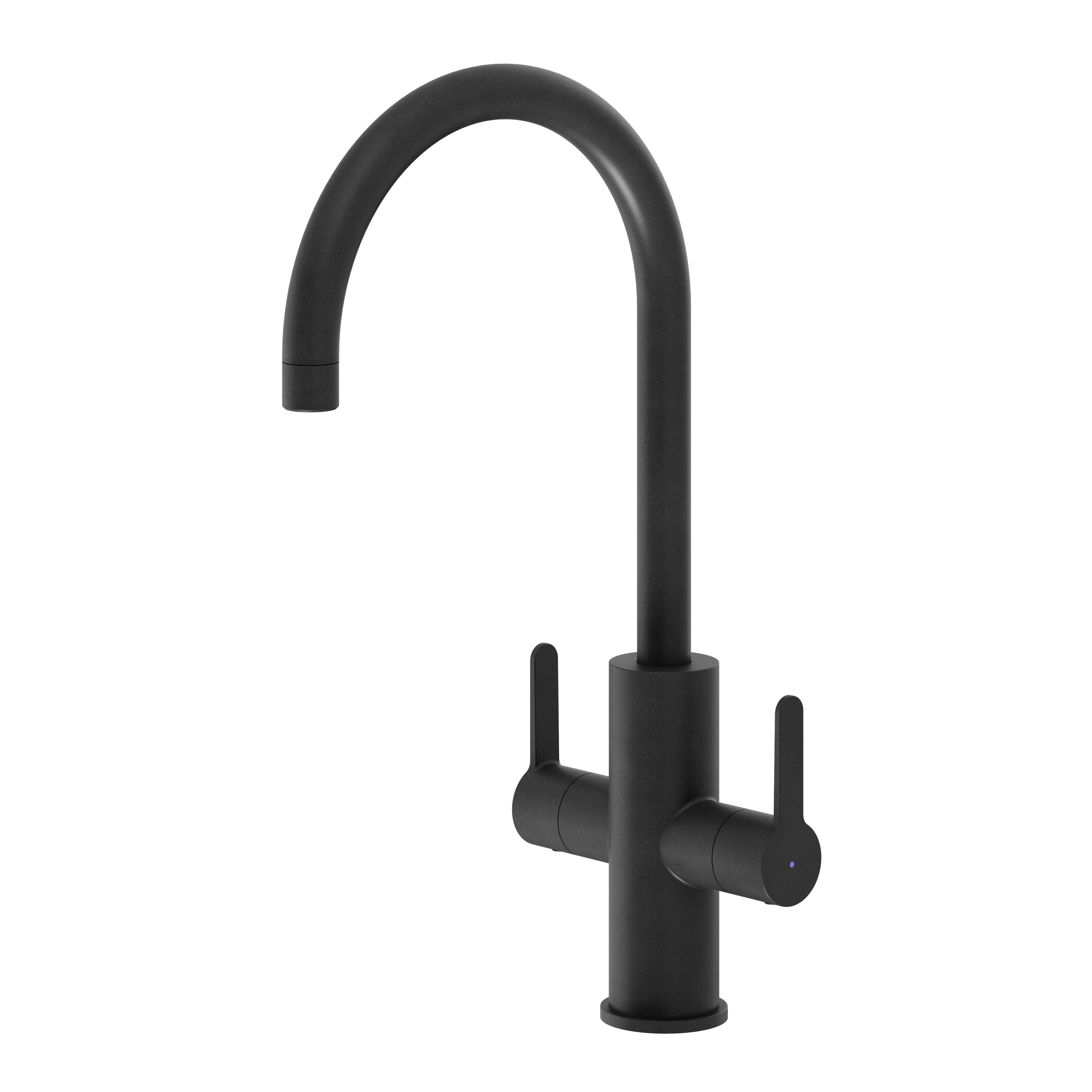 GoodHome Zanthe Black Graphite effect Kitchen Twin lever Tap