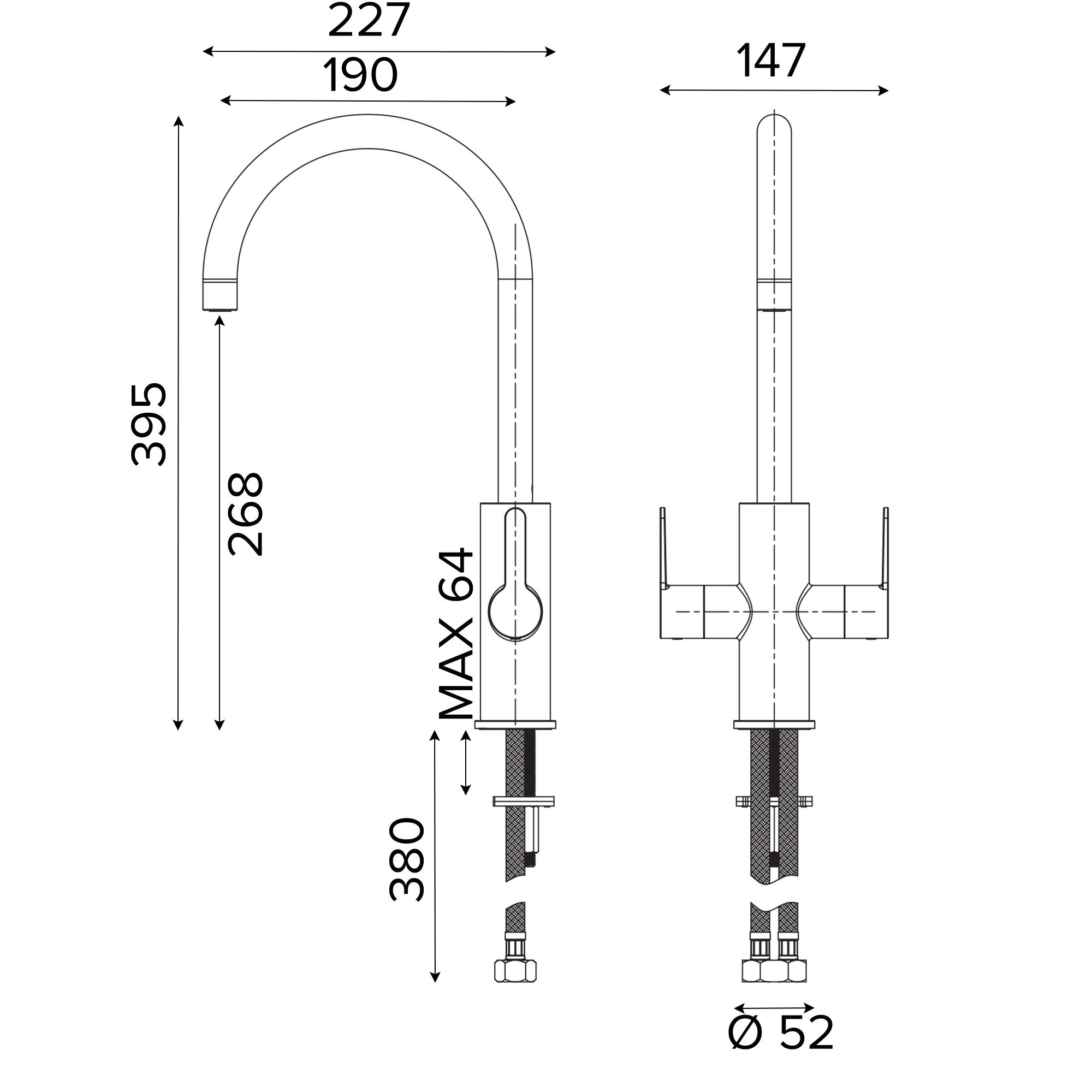GoodHome Zanthe Black Graphite effect Kitchen Twin lever Tap