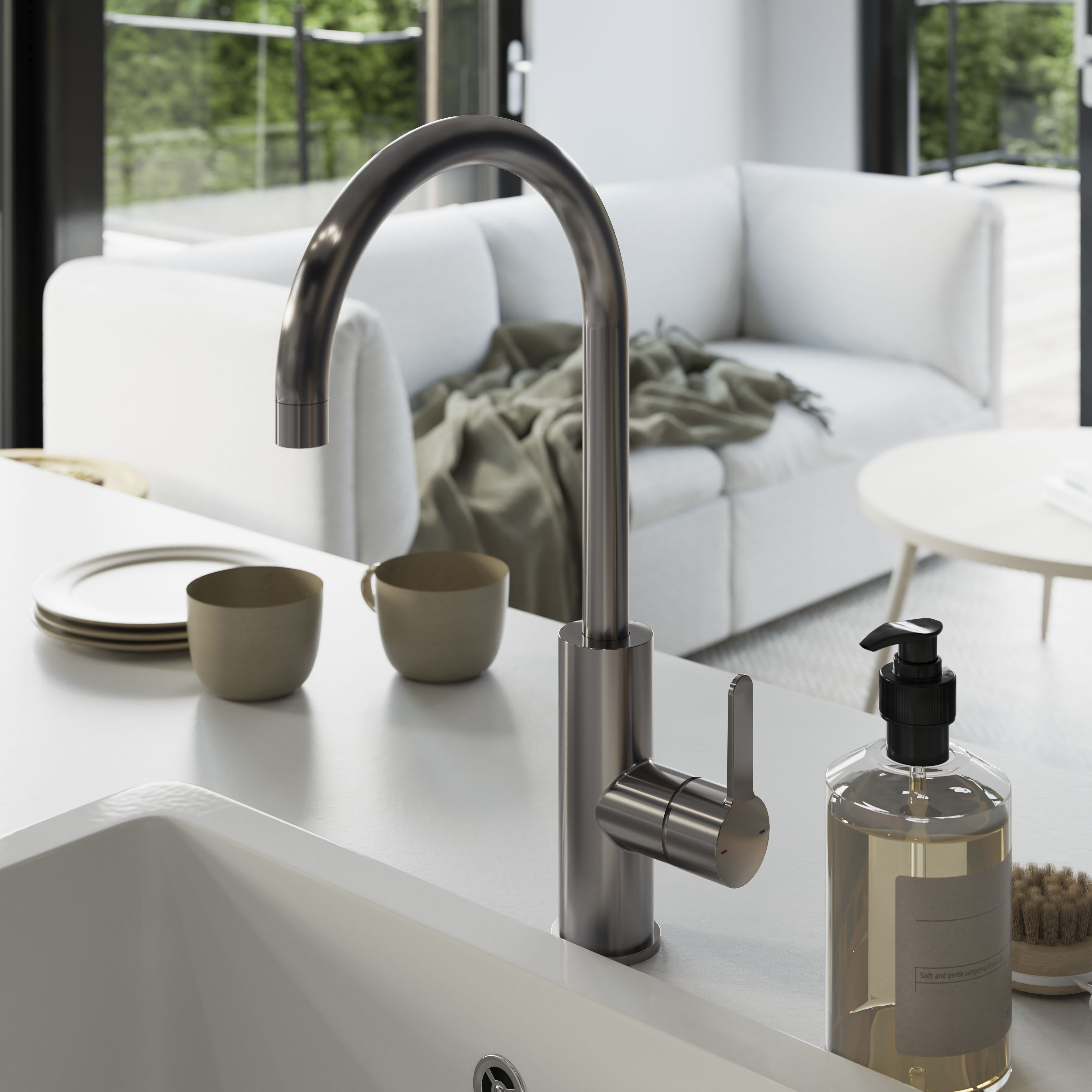 GoodHome Zanthe Black Titanium effect Kitchen Side lever Tap