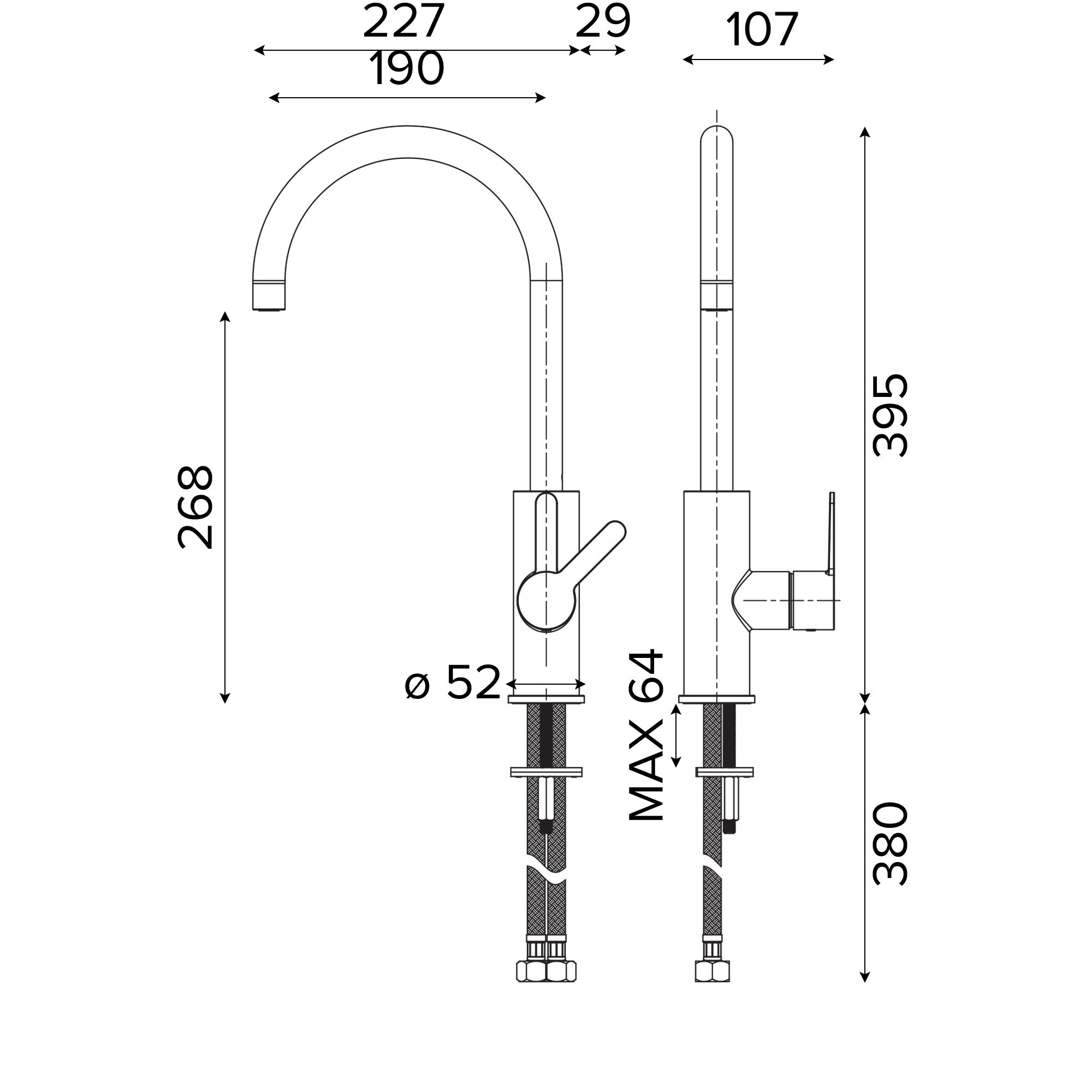 GoodHome Zanthe Black Titanium effect Kitchen Side lever Tap
