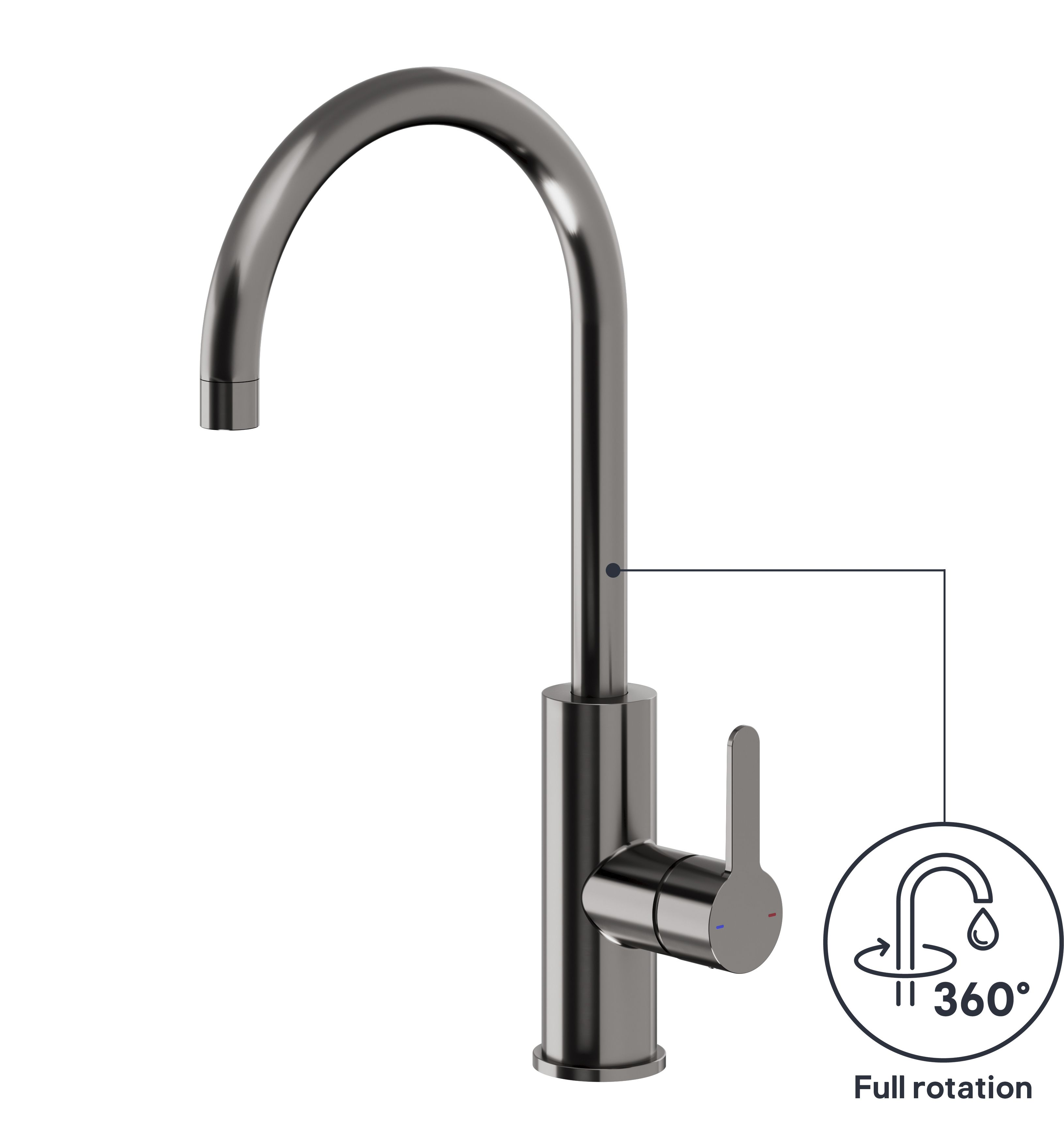GoodHome Zanthe Black Titanium effect Kitchen Side lever Tap