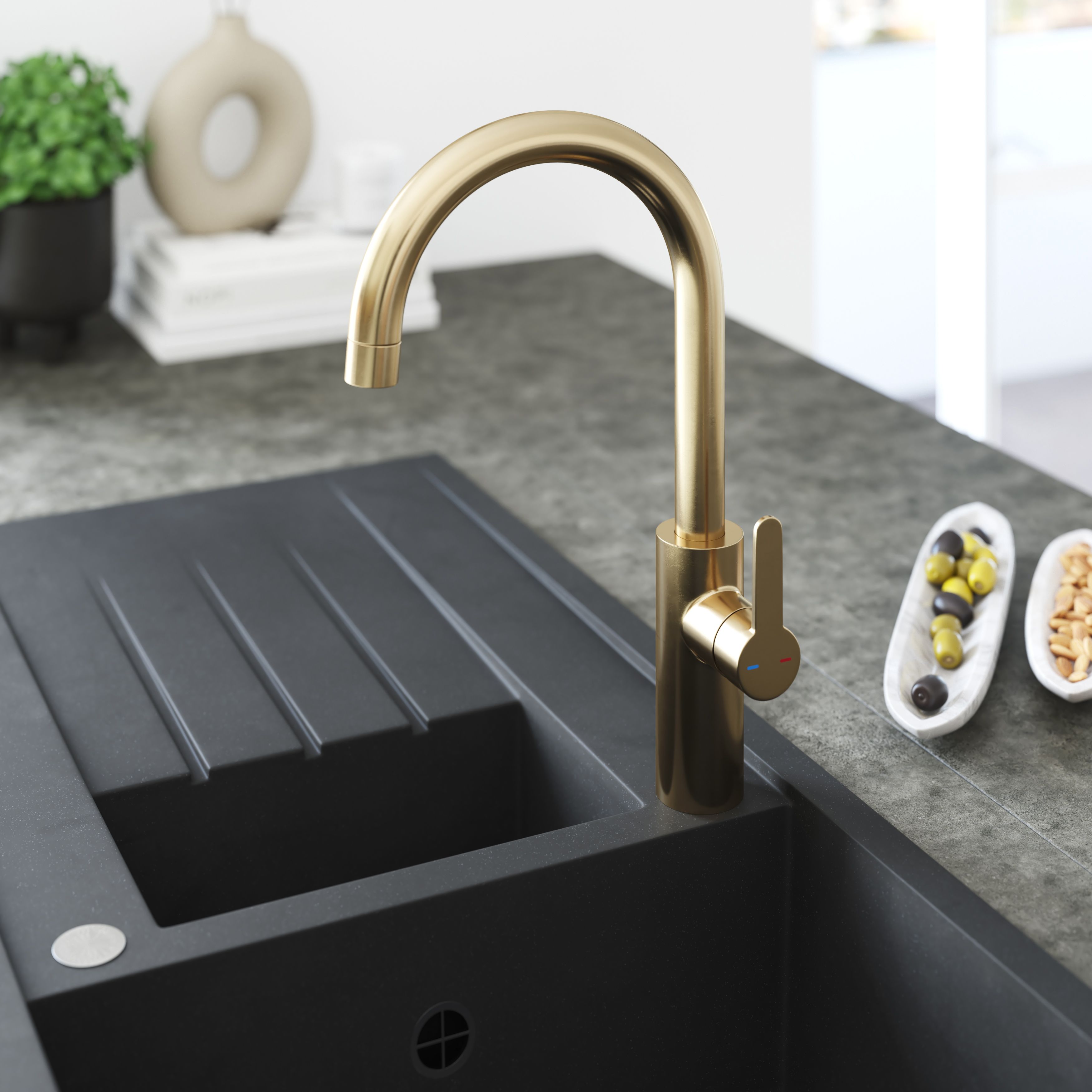 GoodHome Zanthe Brass effect Kitchen Side lever Tap