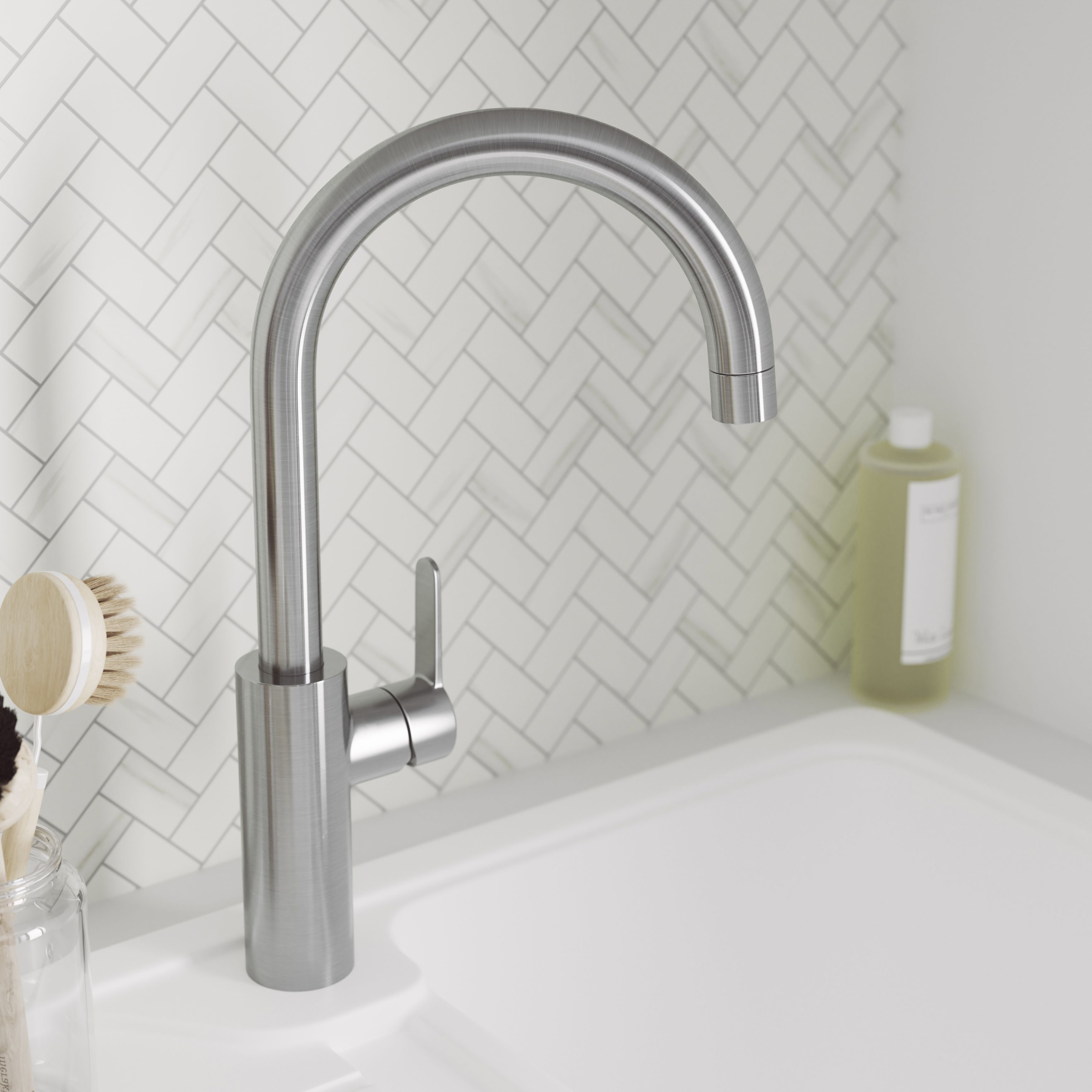 GoodHome Zanthe Stainless steel effect Kitchen Side lever Tap