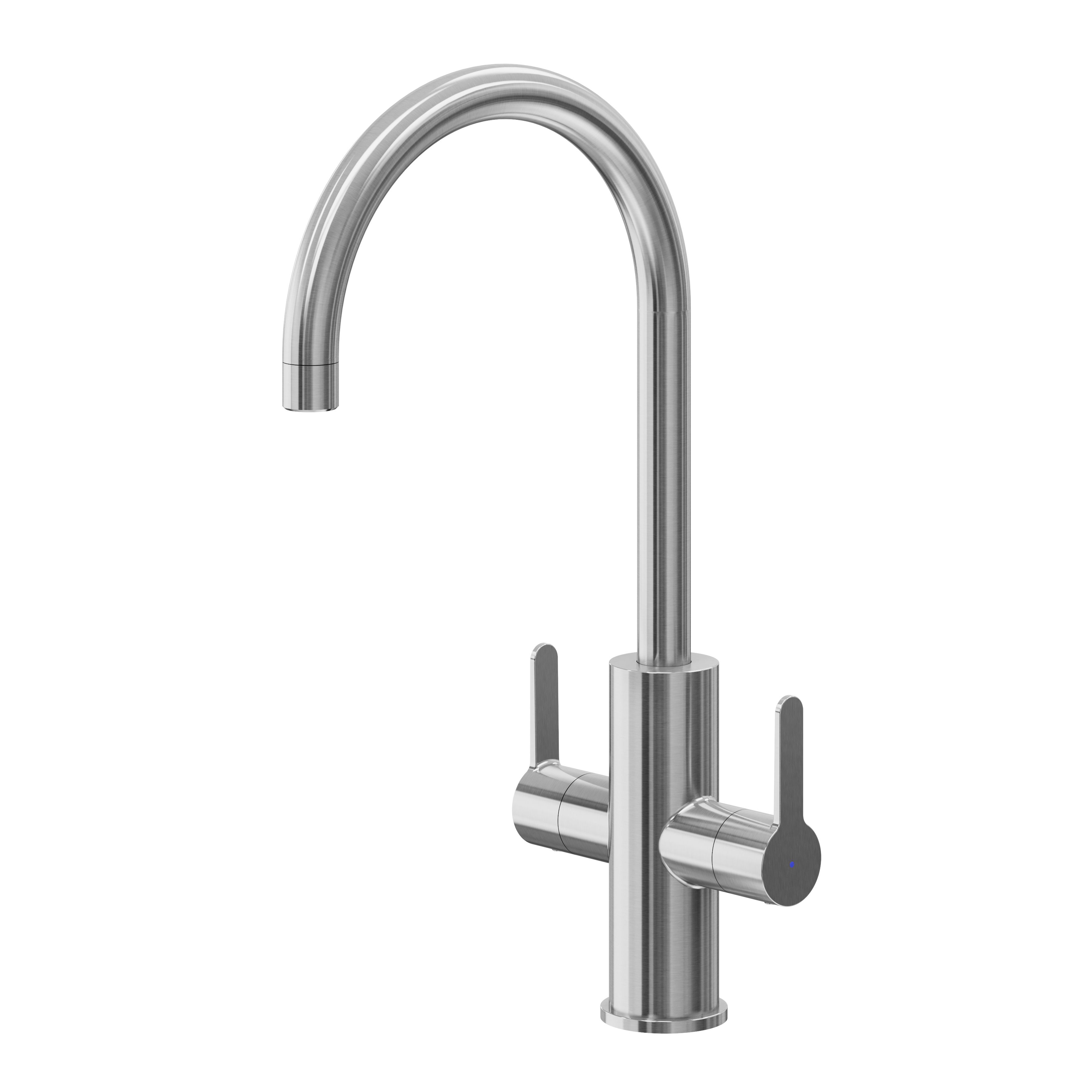 GoodHome Zanthe Stainless steel effect Kitchen Twin lever Tap