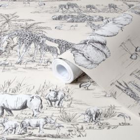 GoodHome Zircon Cream Watering hole Metallic effect Smooth Wallpaper