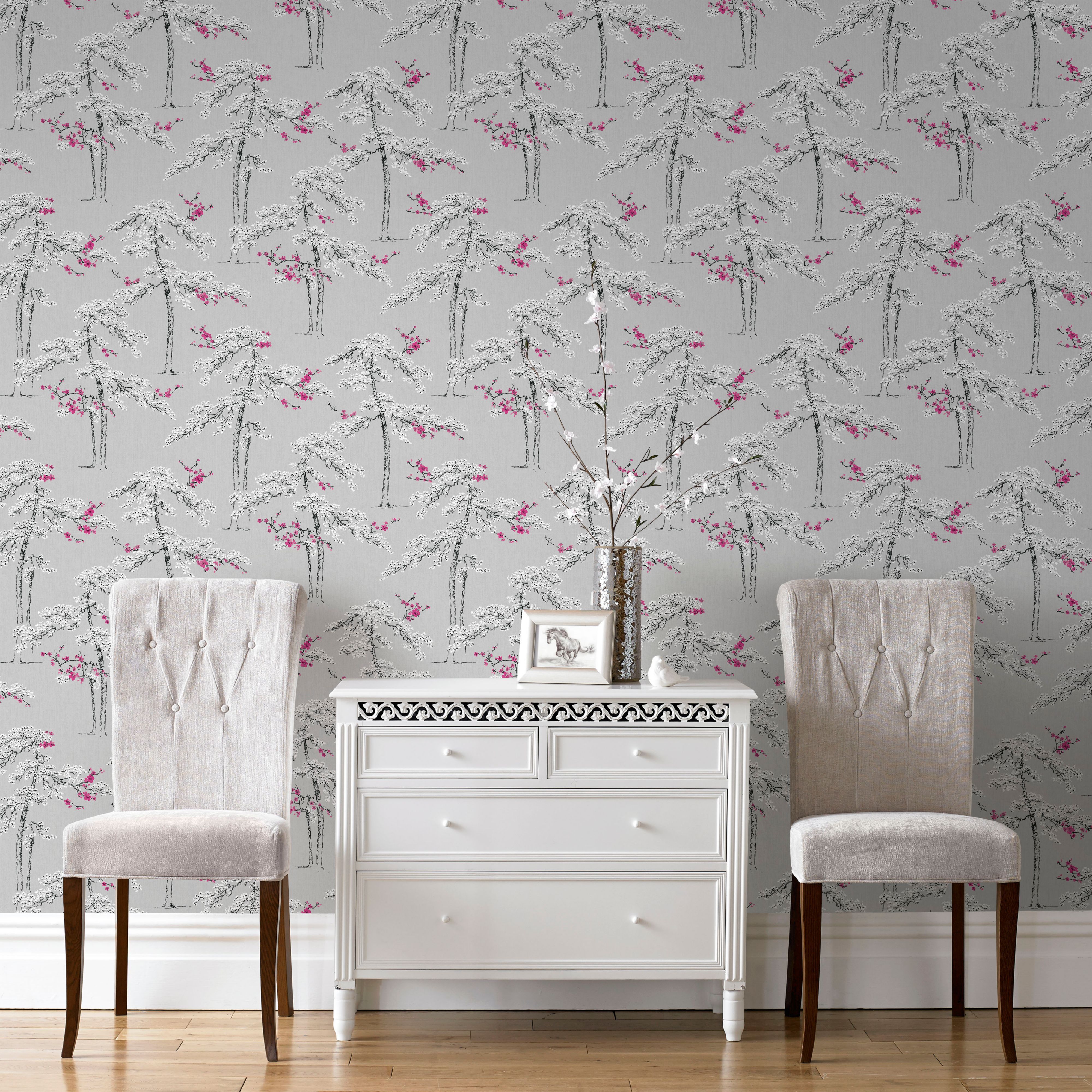 GoodHome Zumrut Grey & plum Birds & foliage Textured Wallpaper - 4