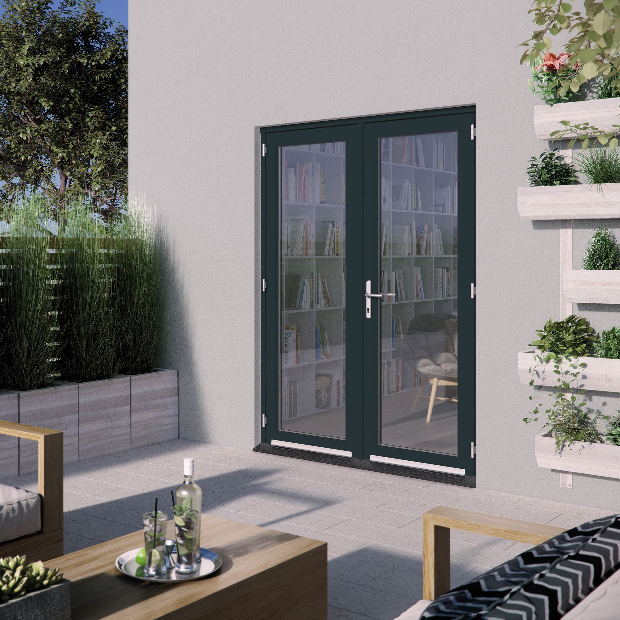 GoodHome2 panes Clear Glazed Grey Hardwood Patio door & frame, (H)2094mm (W)1194mm