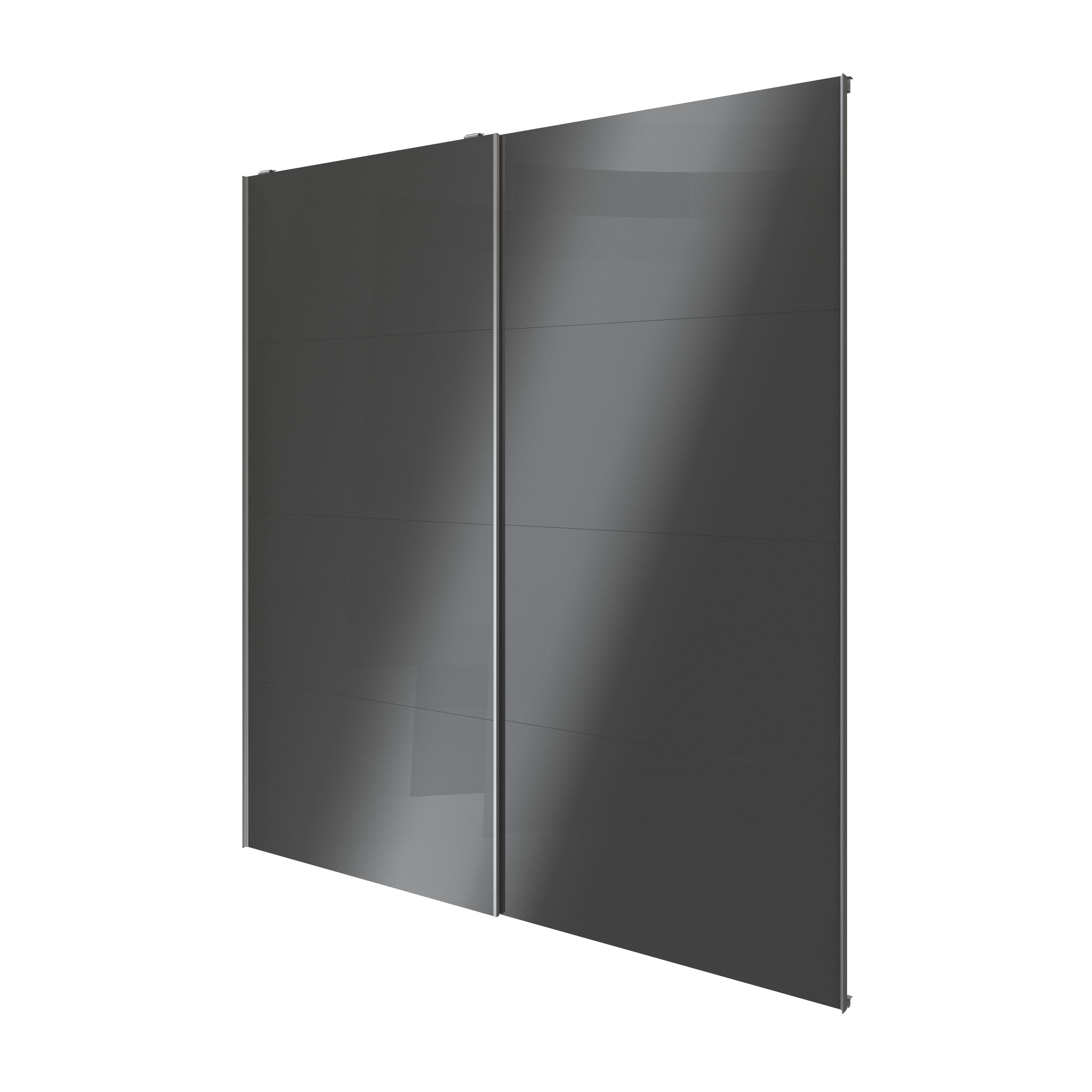 GoodHomeAtomia Anthracite High gloss 2 door Sliding Wardrobe Door kit (H)2250mm (W)2000mm
