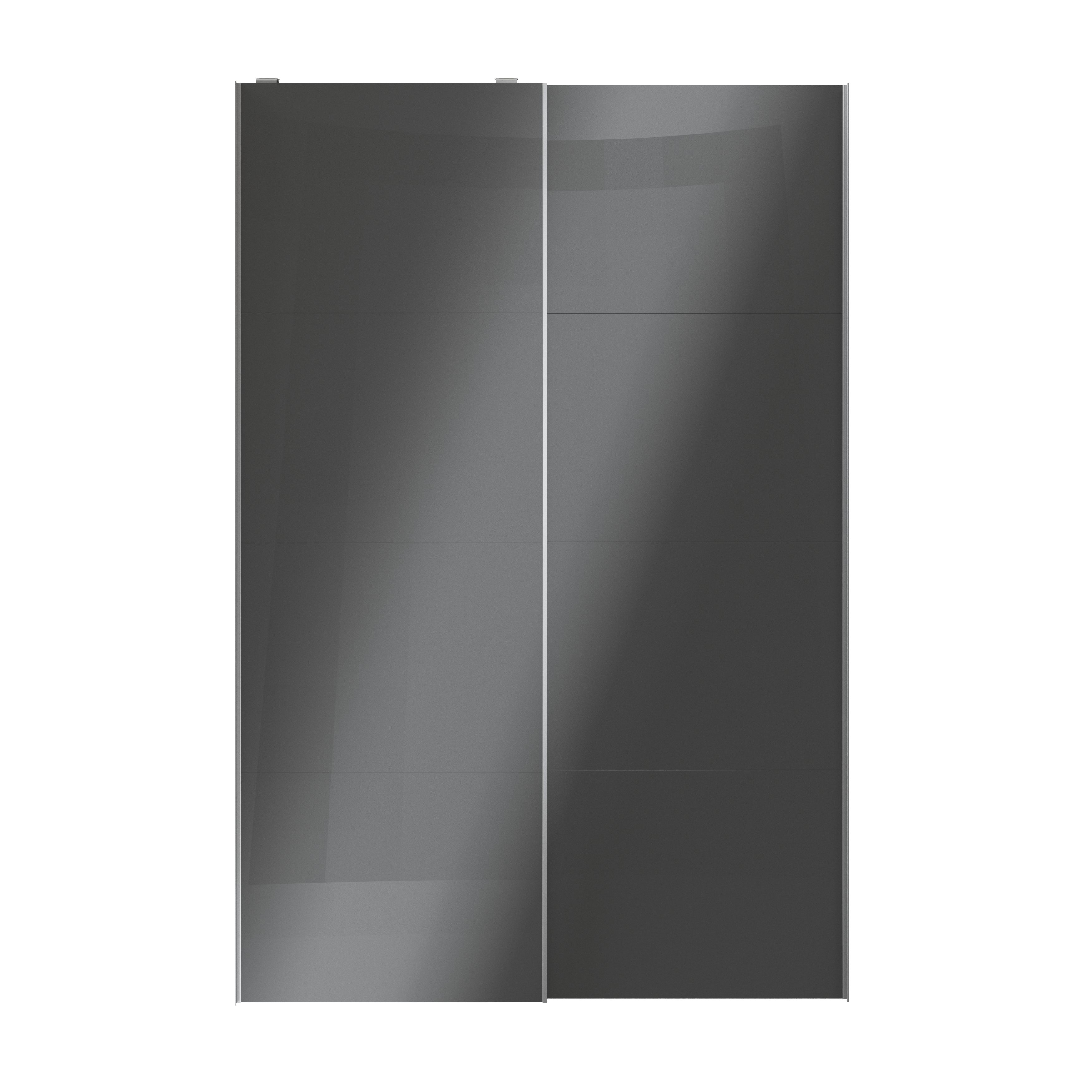 GoodHomeAtomia Mirror Panelled Anthracite High gloss 2 door Sliding Wardrobe Door kit (H)2250mm (W)1500mm
