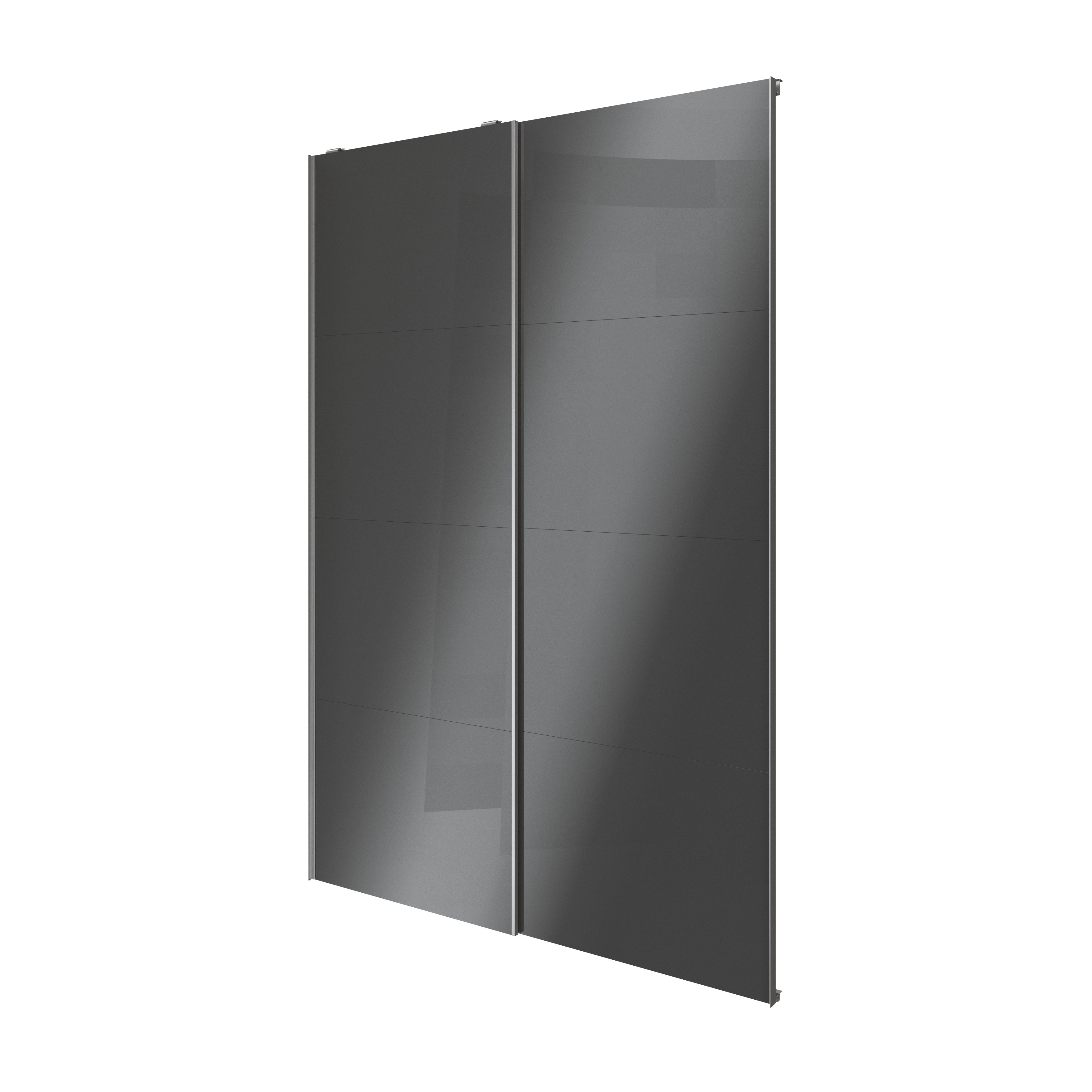 GoodHomeAtomia Mirror Panelled Anthracite High gloss 2 door Sliding Wardrobe Door kit (H)2250mm (W)1500mm