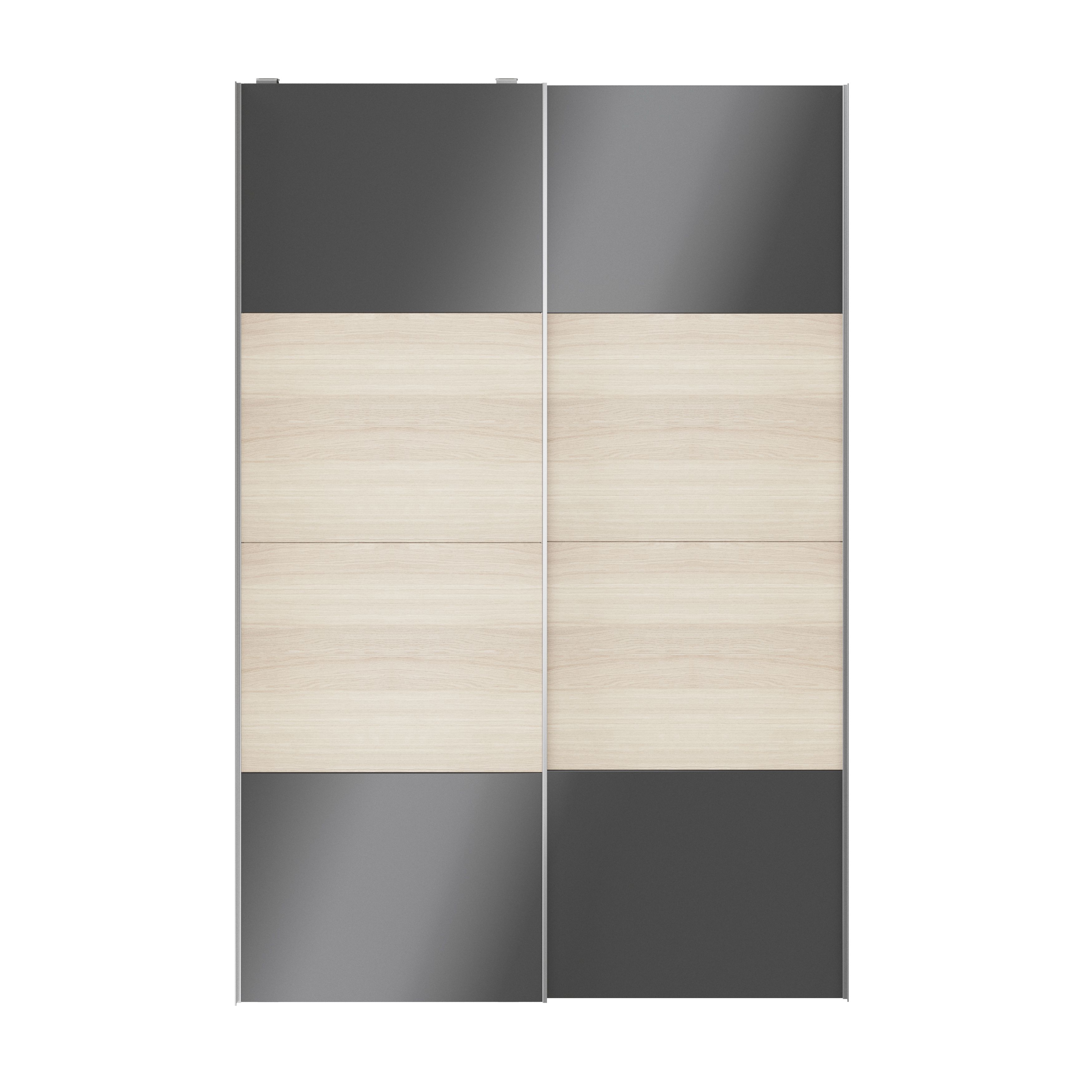 GoodHomeAtomia Panelled Anthracite oak effect High gloss 2 door Sliding Wardrobe Door kit (H)2250mm (W)1500mm