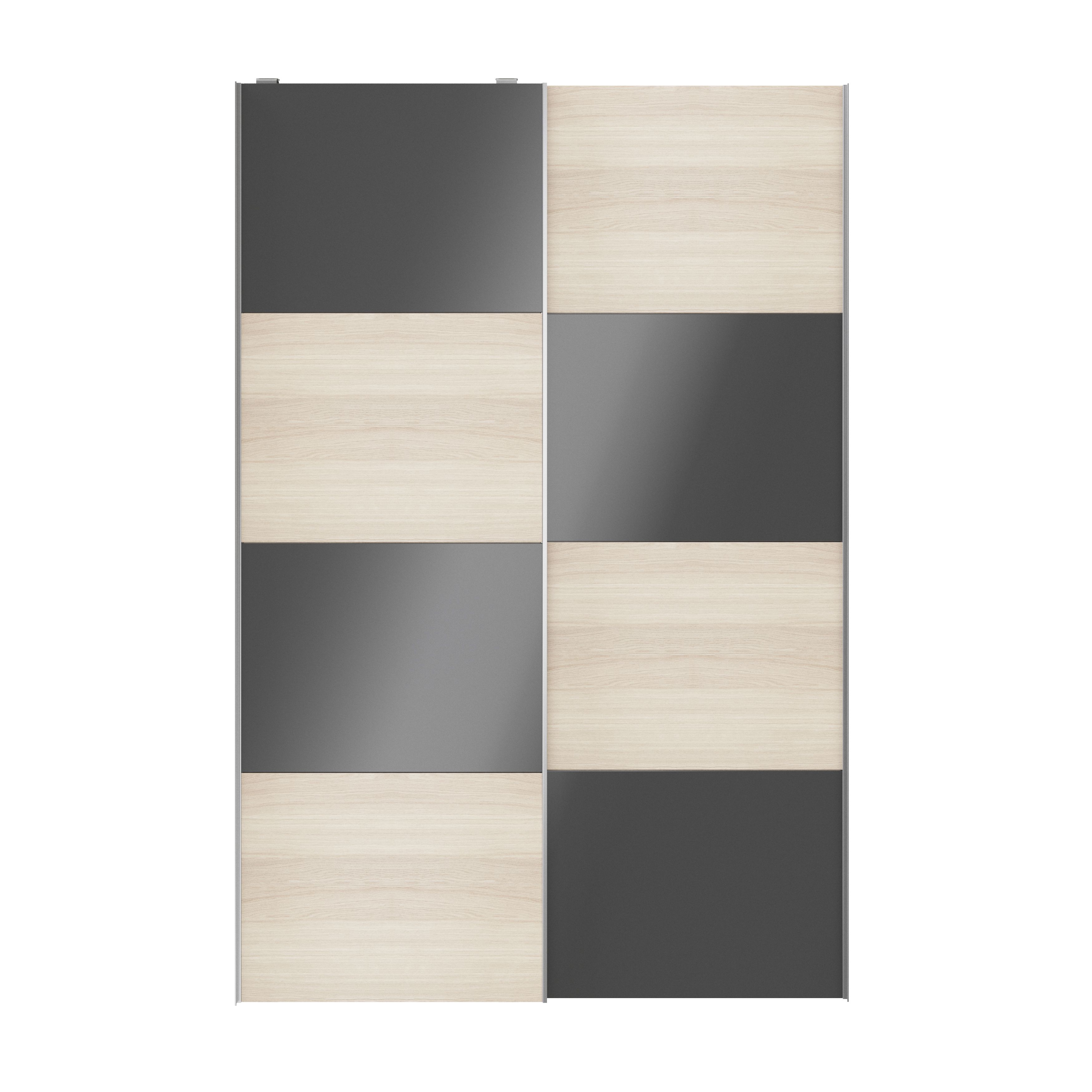 GoodHomeAtomia Panelled Anthracite oak effect High gloss 2 door Sliding Wardrobe Door kit (H)2250mm (W)1500mm