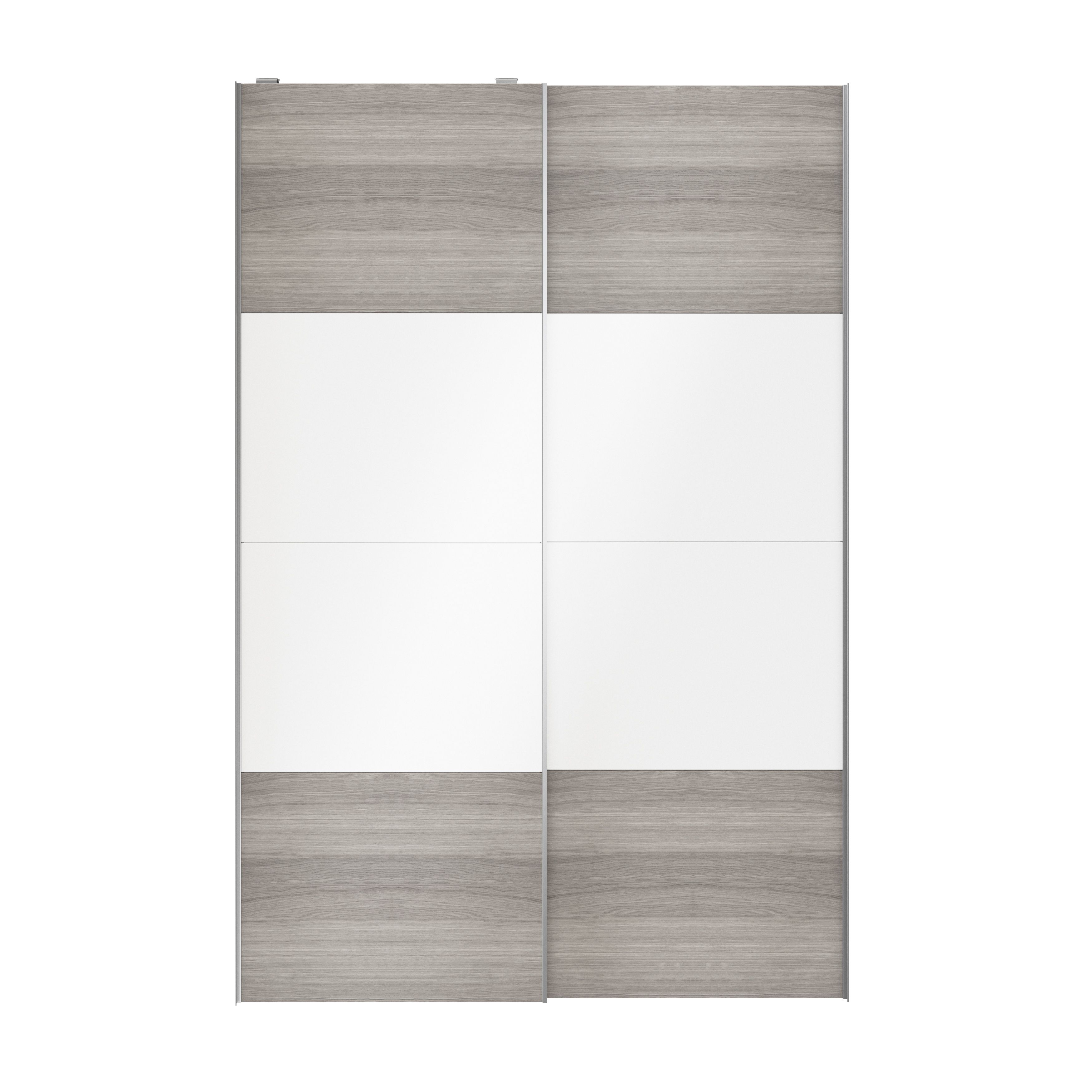 GoodHomeAtomia Panelled Grey & white oak effect High gloss 2 door Sliding Wardrobe Door kit (H)2250mm (W)1500mm