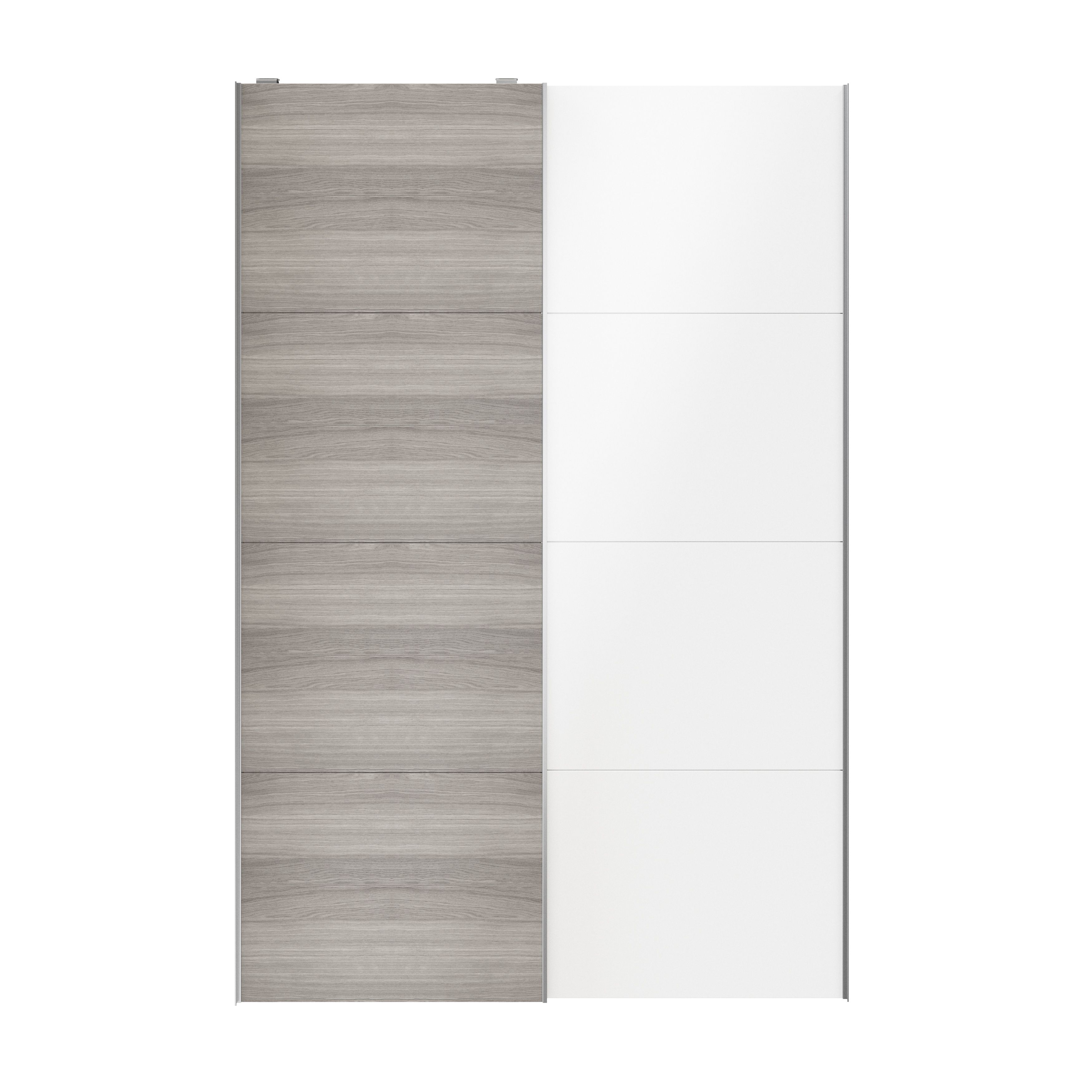 GoodHomeAtomia Panelled Grey & white oak effect High gloss 2 door Sliding Wardrobe Door kit (H)2250mm (W)1500mm
