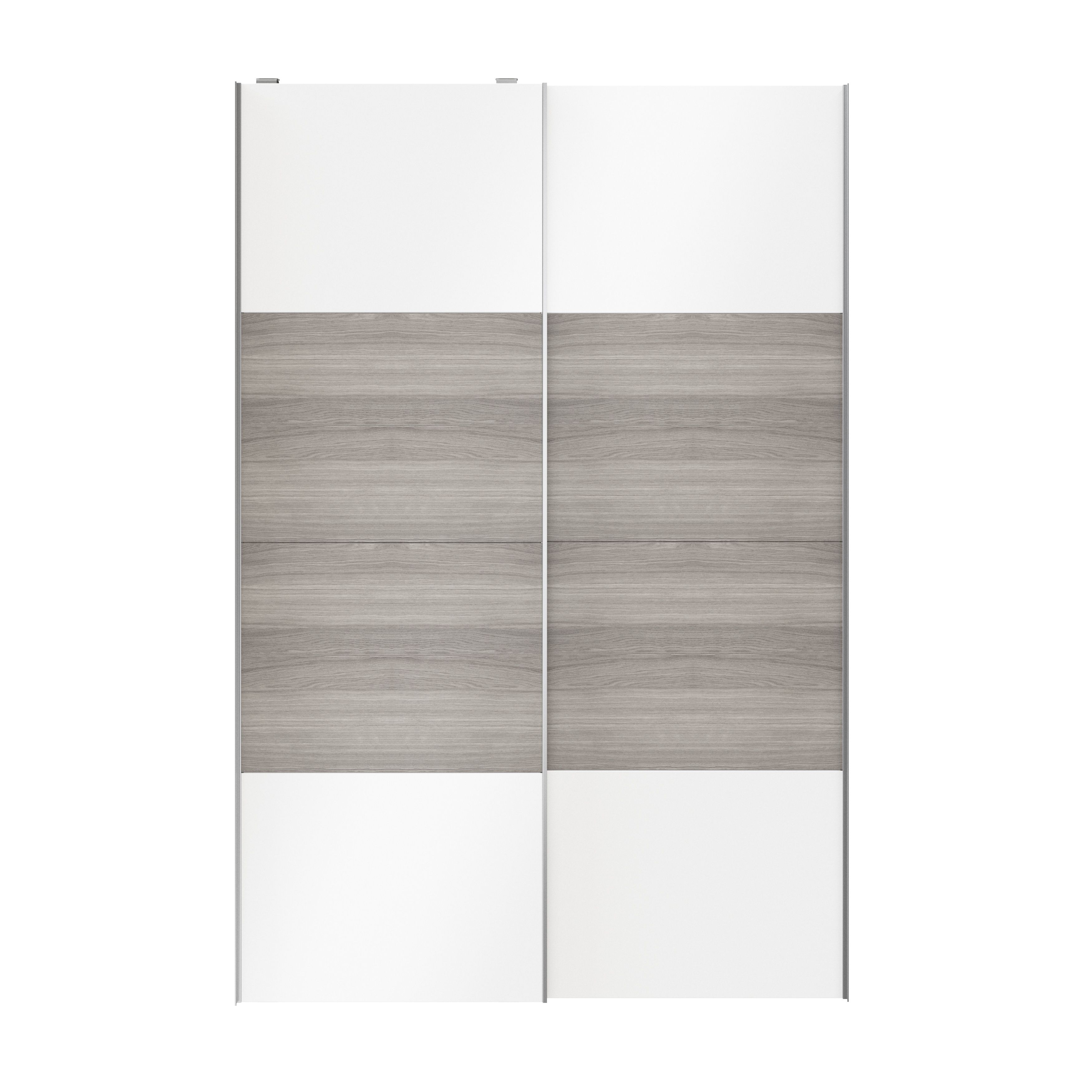 GoodHomeAtomia Panelled Grey & white oak effect High gloss 2 door Sliding Wardrobe Door kit (H)2250mm (W)1500mm