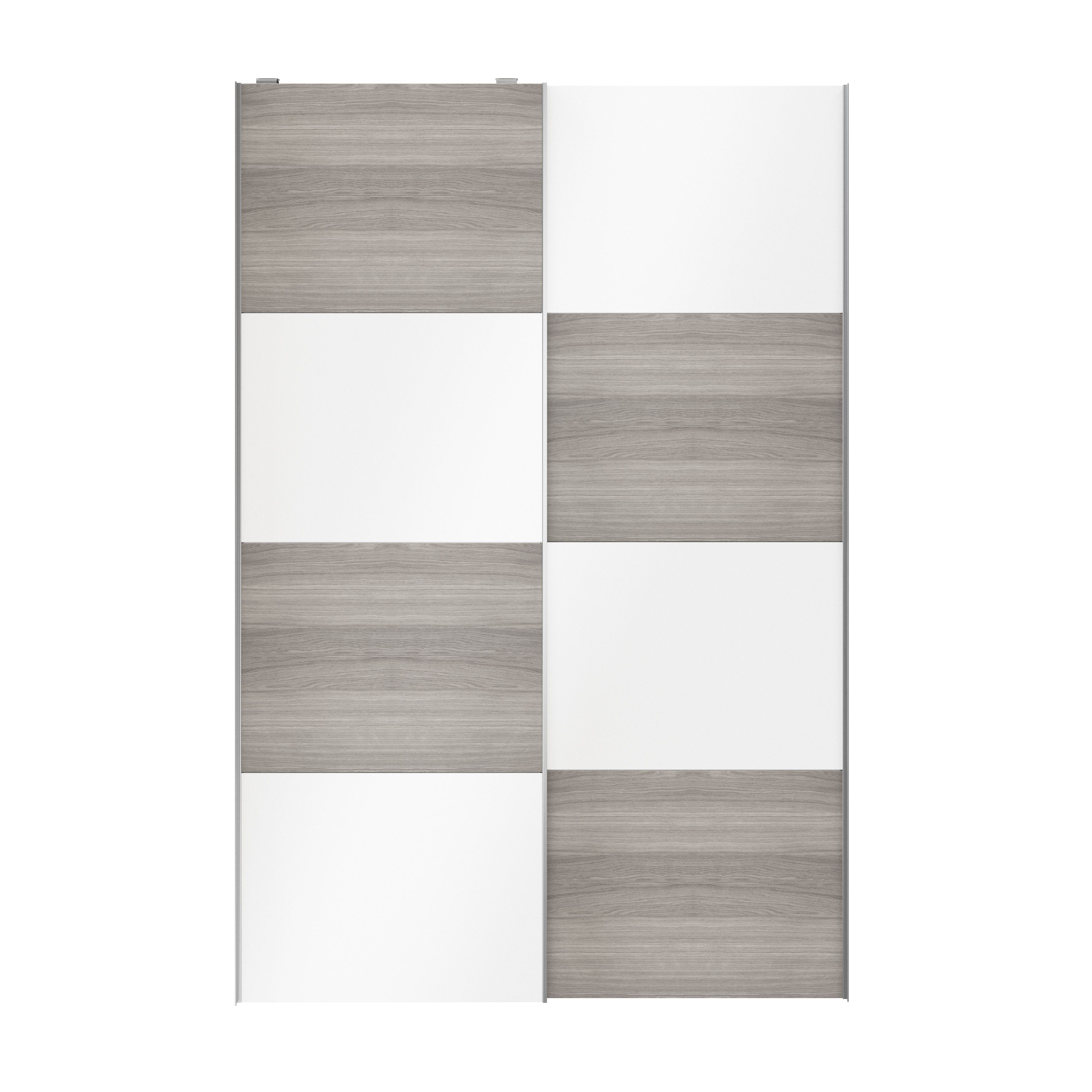 GoodHomeAtomia Panelled Grey & white oak effect High gloss 2 door Sliding Wardrobe Door kit (H)2250mm (W)1500mm