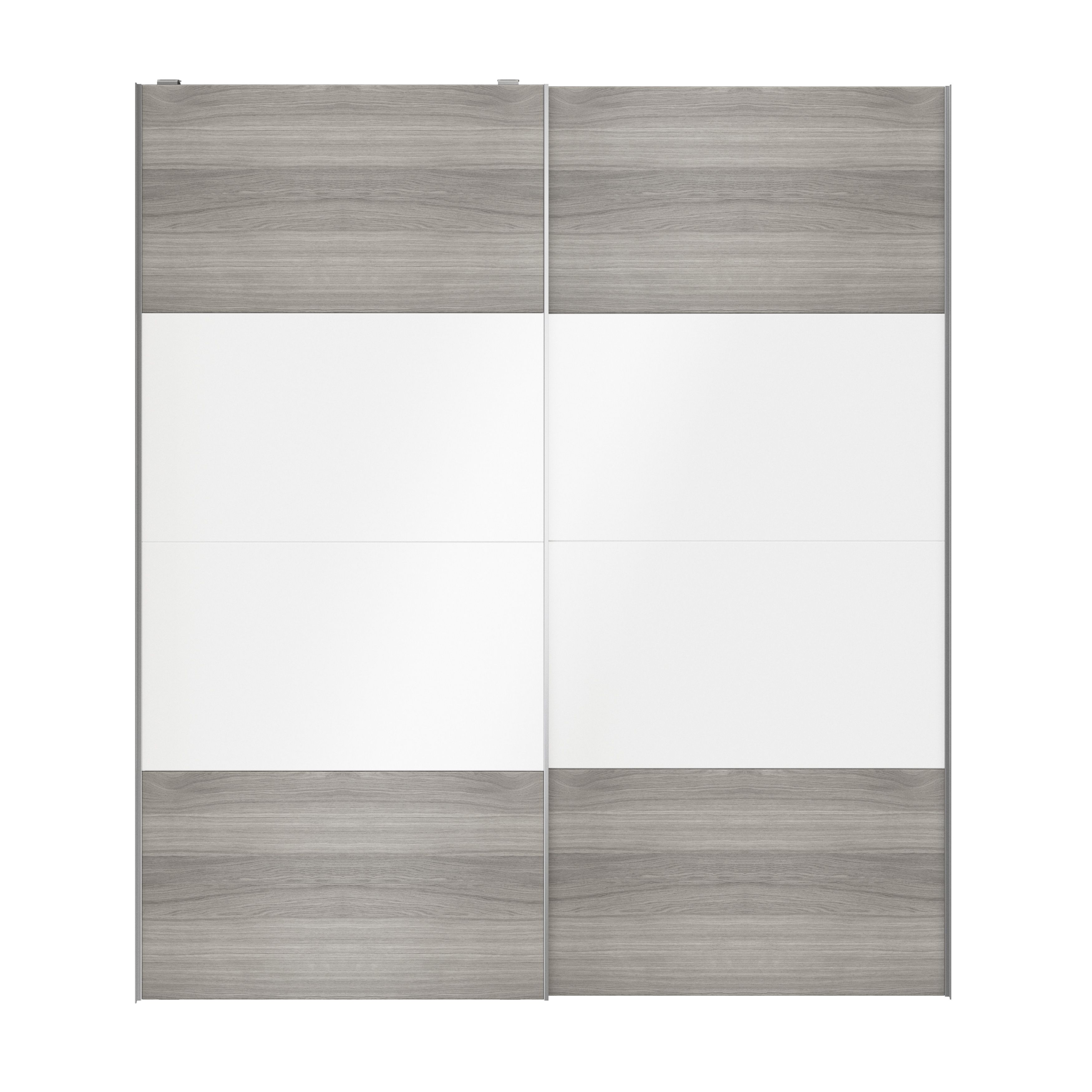 GoodHomeAtomia Panelled Grey & white oak effect High gloss 2 door Sliding Wardrobe Door kit (H)2250mm (W)2000mm