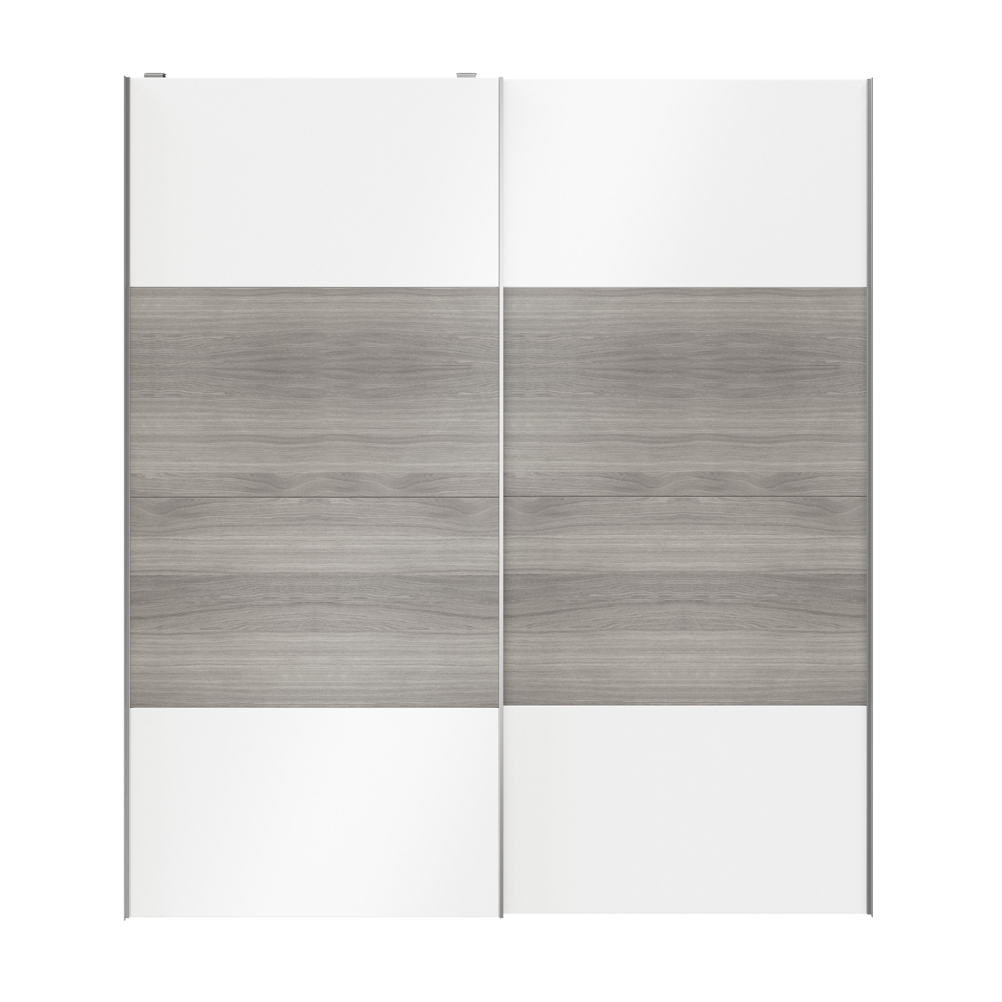 GoodHomeAtomia Panelled Grey & white oak effect High gloss 2 door Sliding Wardrobe Door kit (H)2250mm (W)2000mm