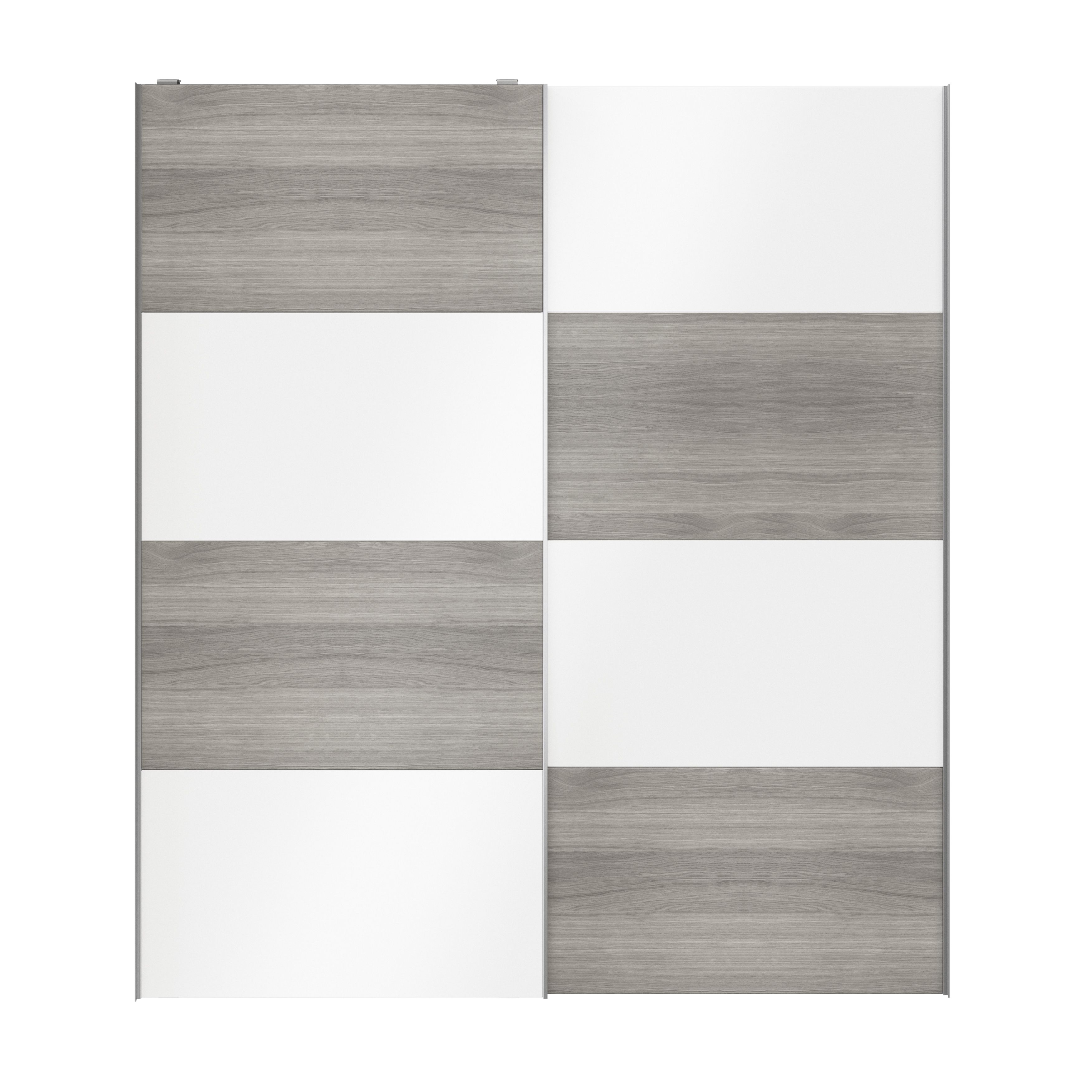 GoodHomeAtomia Panelled Grey & white oak effect High gloss 2 door Sliding Wardrobe Door kit (H)2250mm (W)2000mm