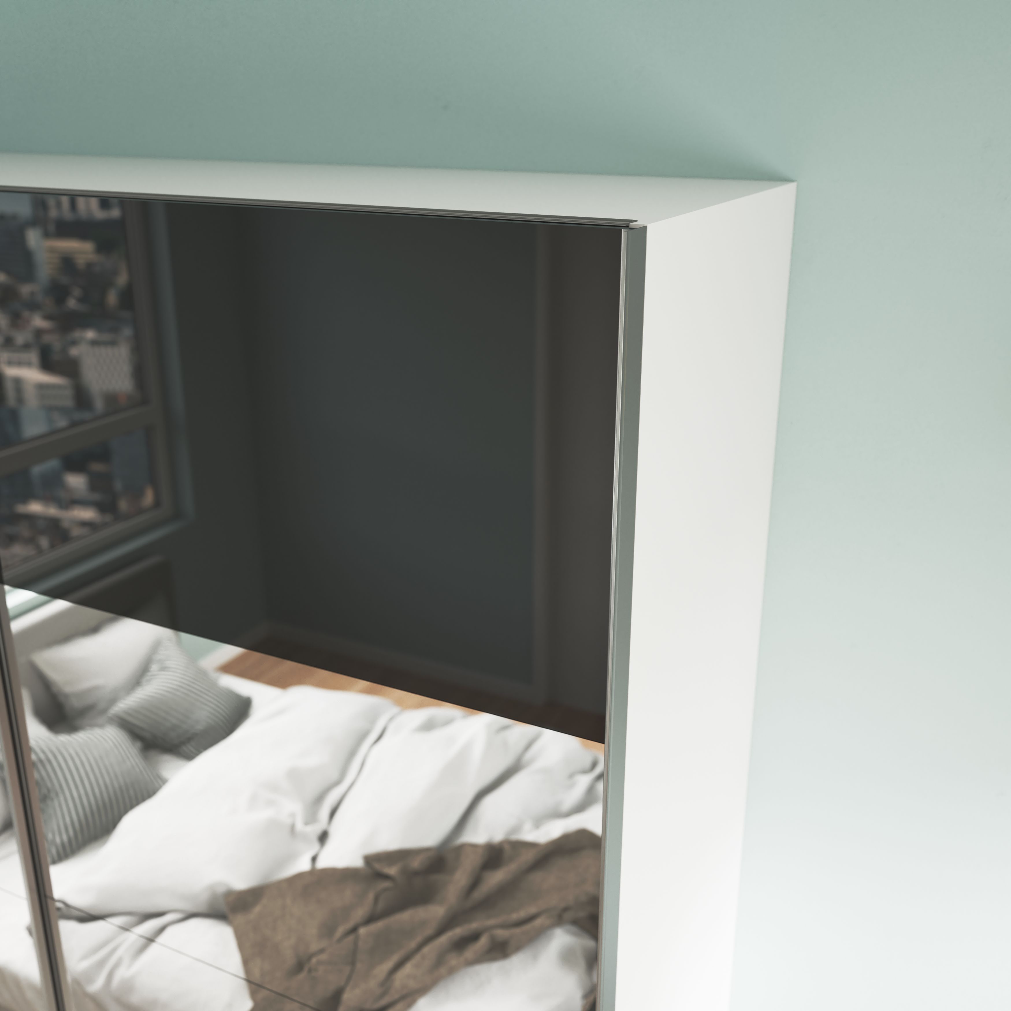 GoodHomeAtomia Panelled Mirrored Anthracite High gloss 2 door Sliding Wardrobe Door kit (H)2250mm (W)2000mm