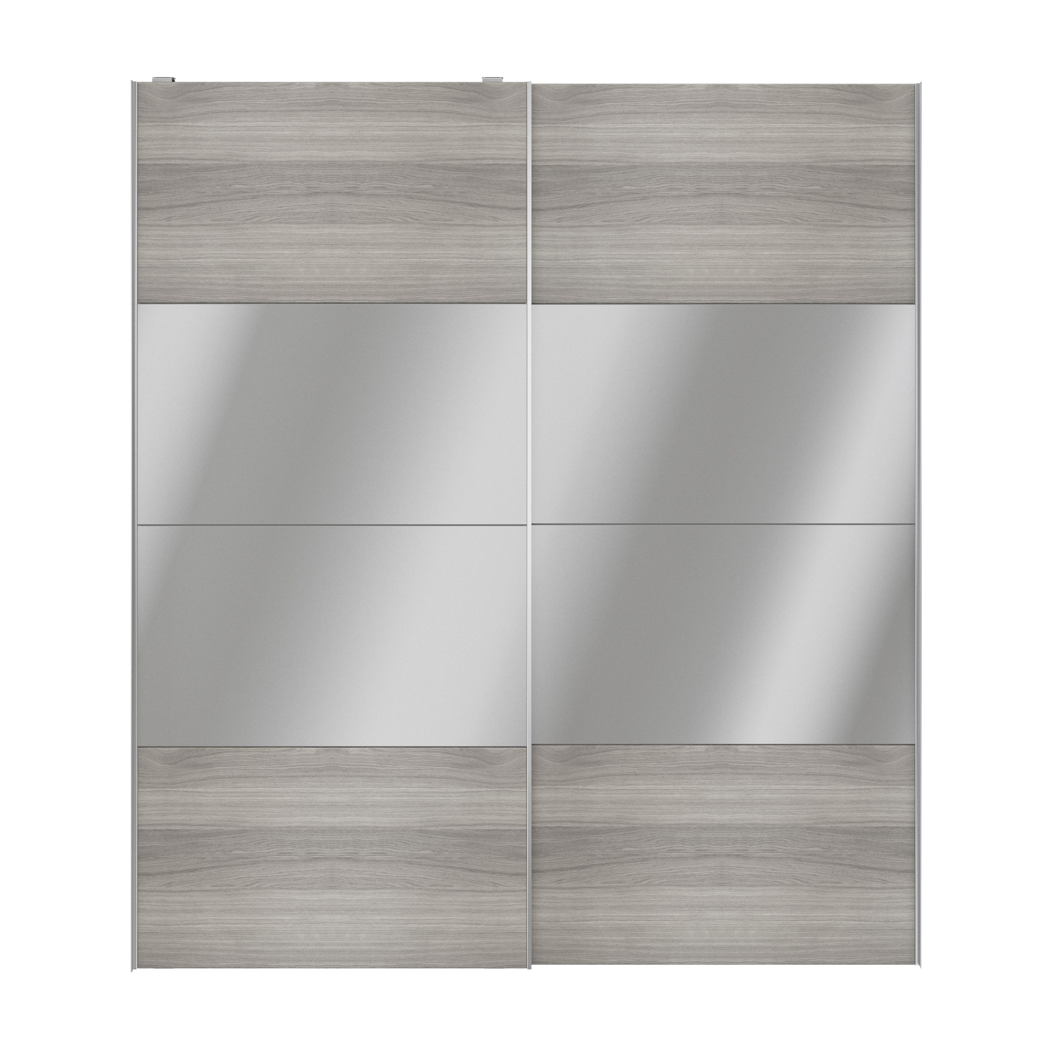 GoodHomeAtomia Panelled Mirrored Grey oak effect 2 door Sliding Wardrobe Door kit (H)2250mm (W)2000mm
