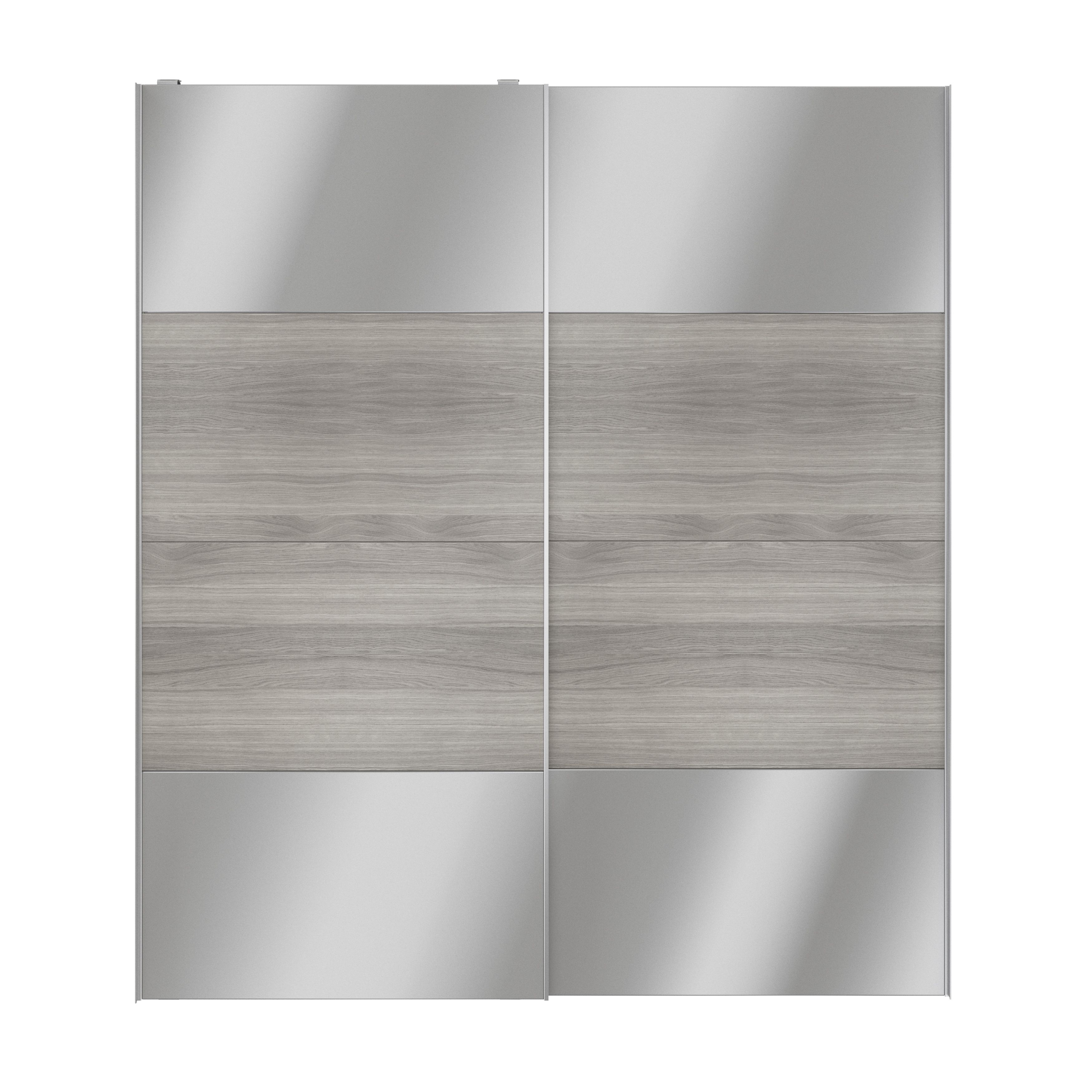 GoodHomeAtomia Panelled Mirrored Grey oak effect 2 door Sliding Wardrobe Door kit (H)2250mm (W)2000mm