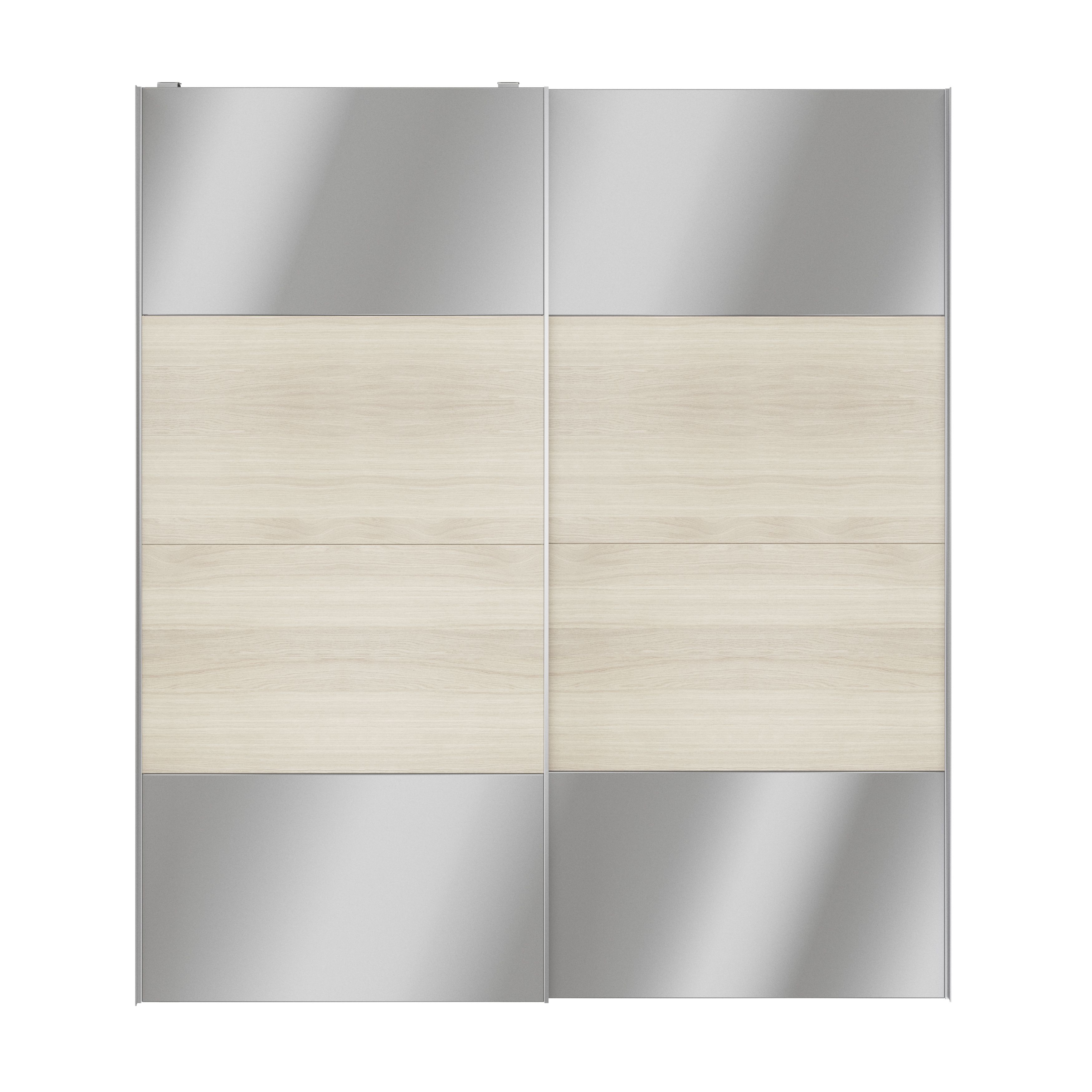 GoodHomeAtomia Panelled Mirrored Oak effect 2 door Sliding Wardrobe Door kit (H)2250mm (W)2000mm