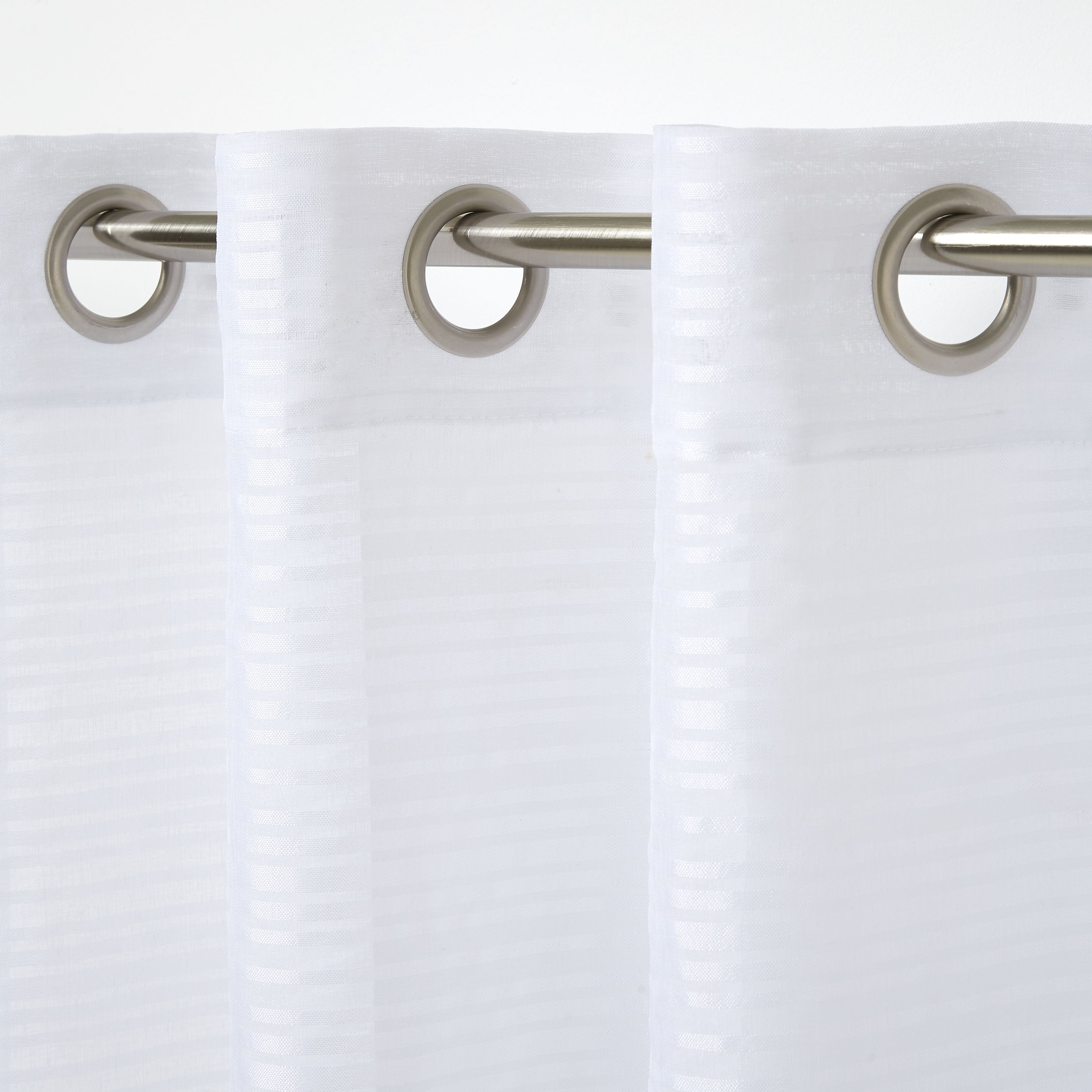 Gorham White Horizontal stripe Unlined Eyelet Voile curtain (W)140cm (L)260cm, Single