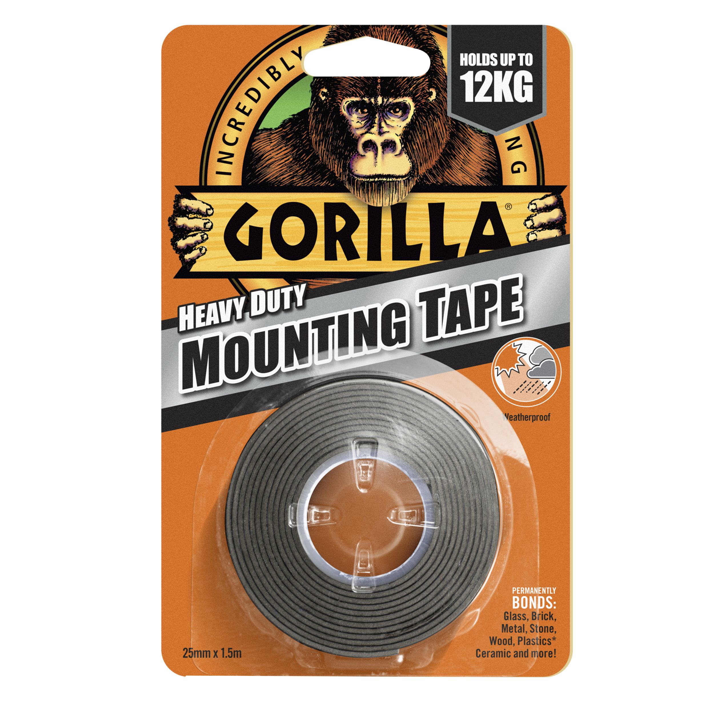 Gorilla - Heavy Duty Double Sided Mounting Tape, Weatherproof, 1 x 60,  Black, (Pack of 1)