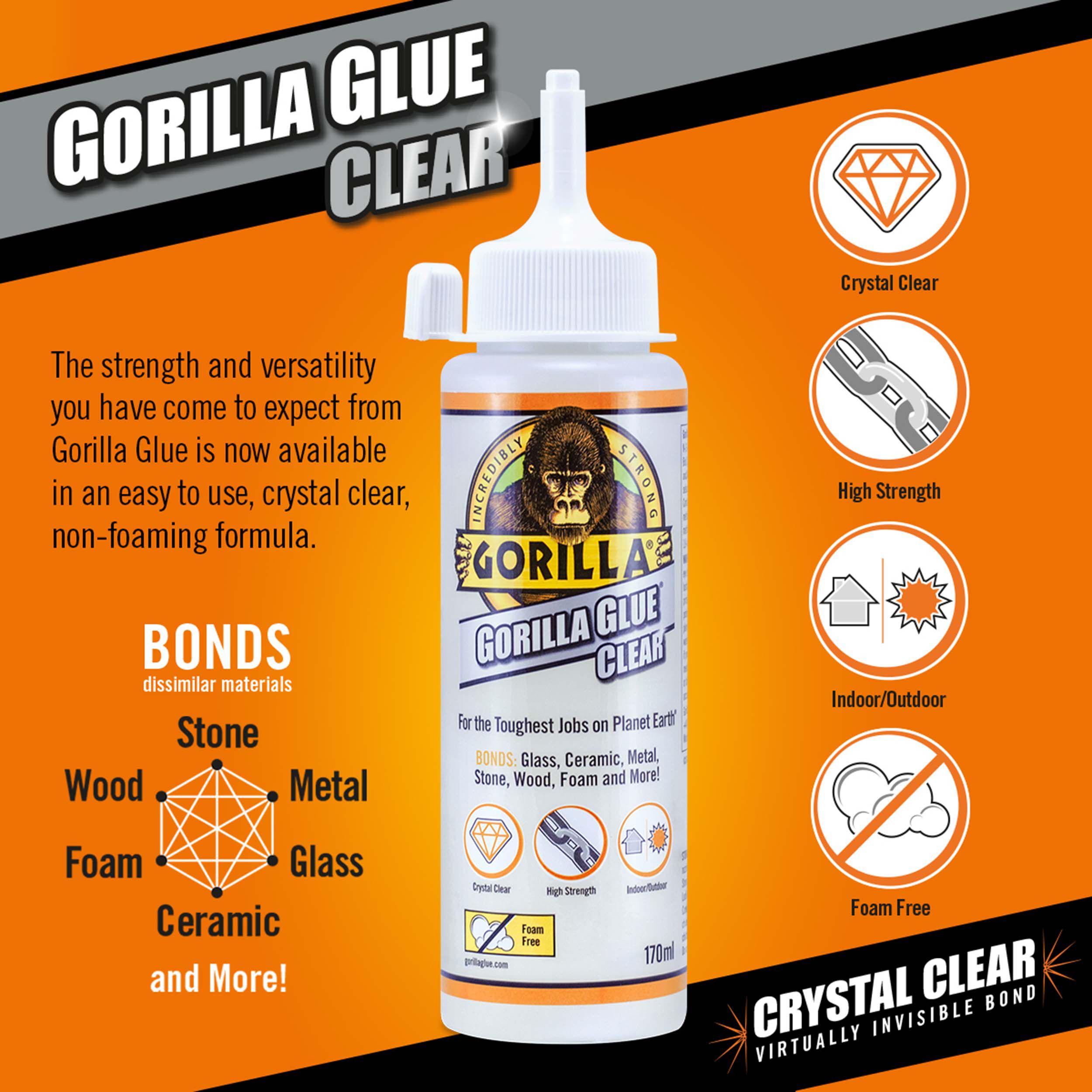 Colle contact Gorilla Glue Clear, étanche, adhérence permanente