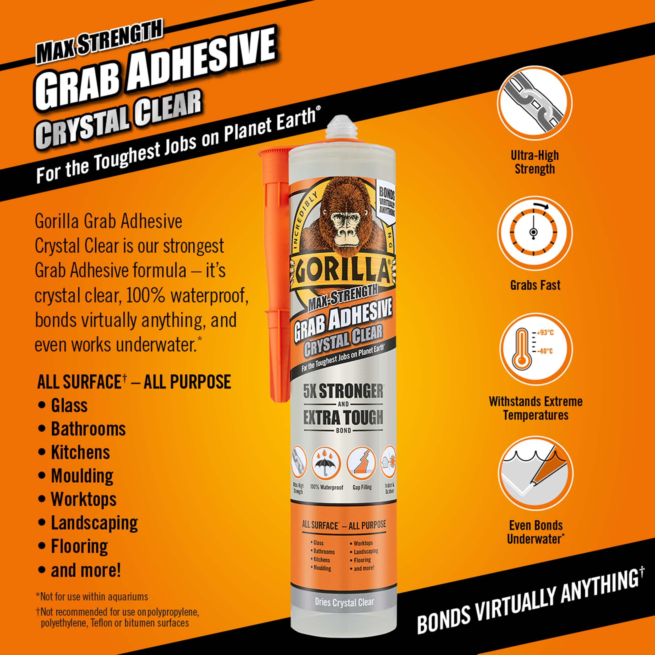 Gorilla Clear Waterproof Grab adhesive, Volume 270ml