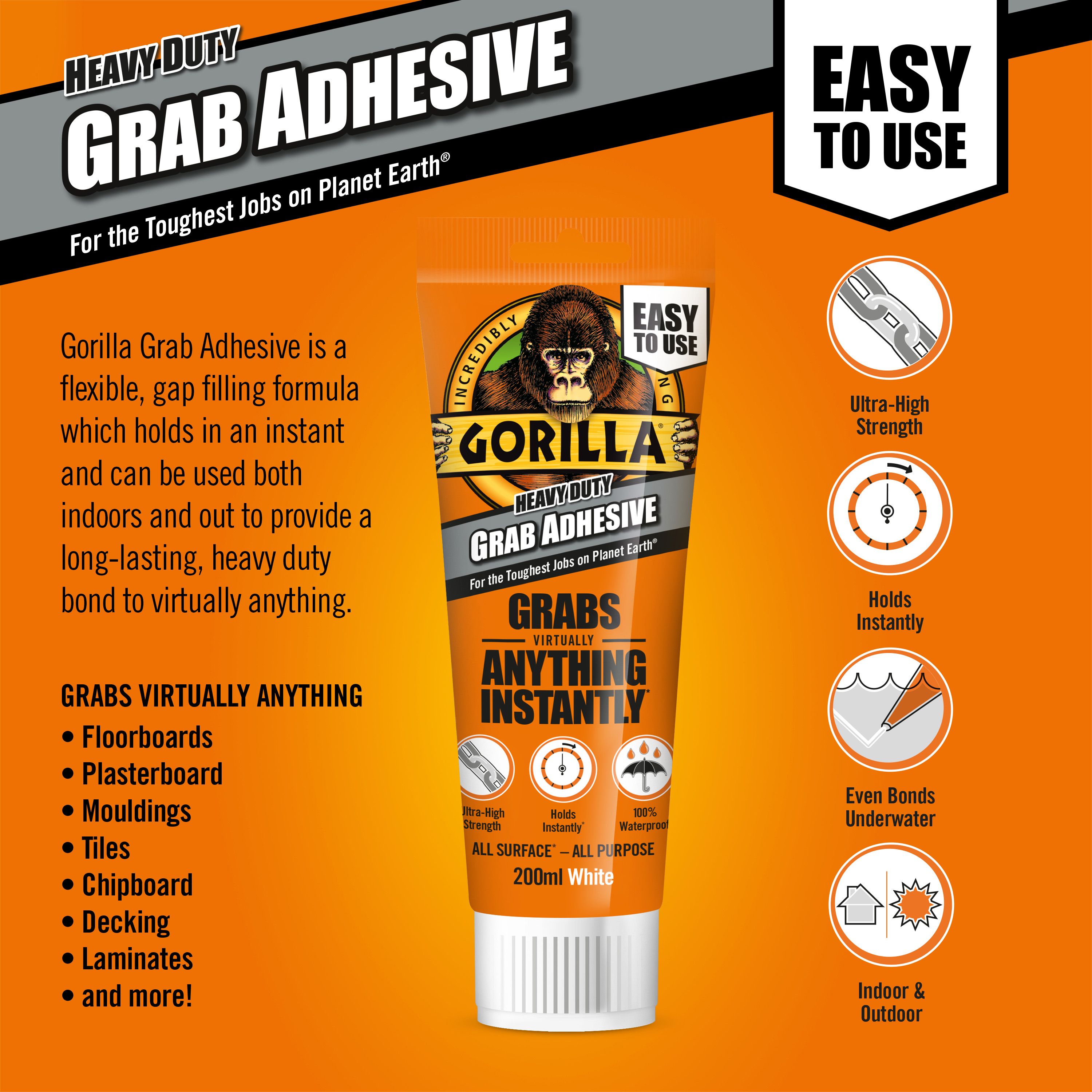Gorilla Glue White Waterproof Grab adhesive 334g, Volume 200ml