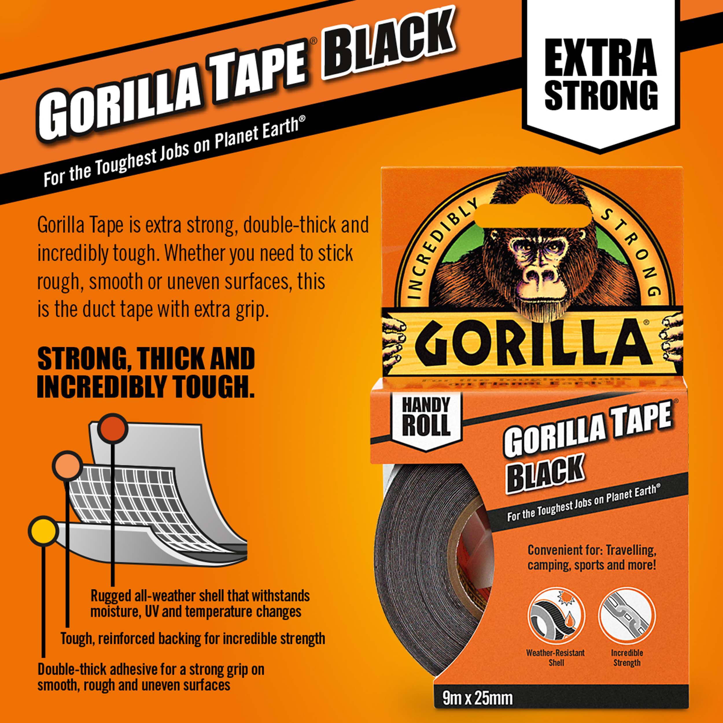 Gorilla Handy roll Black Duct Tape (L)9m (W)25.4mm