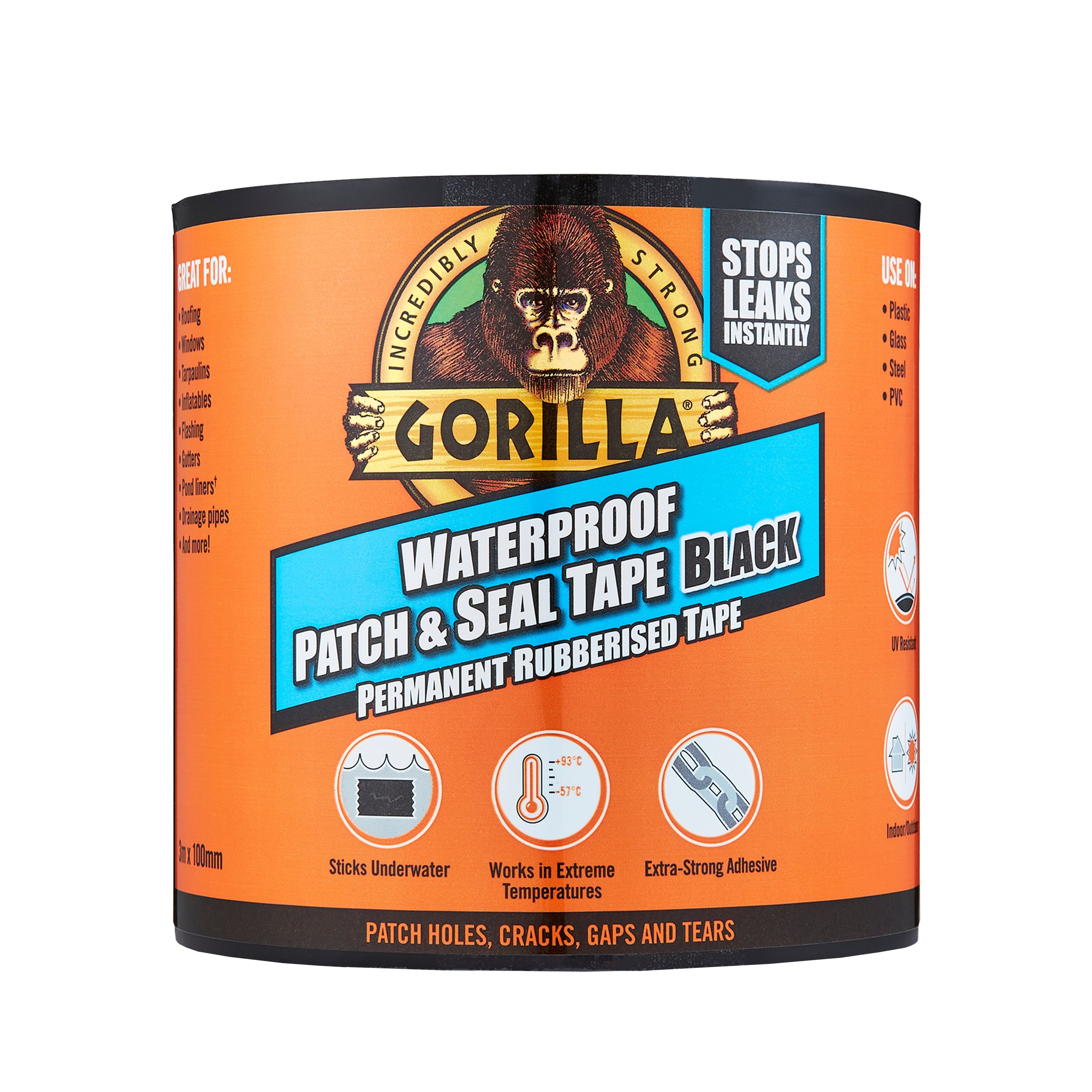 Gorilla Patch & Seal Black Waterproof Tape (L)3m (W)101.6mm