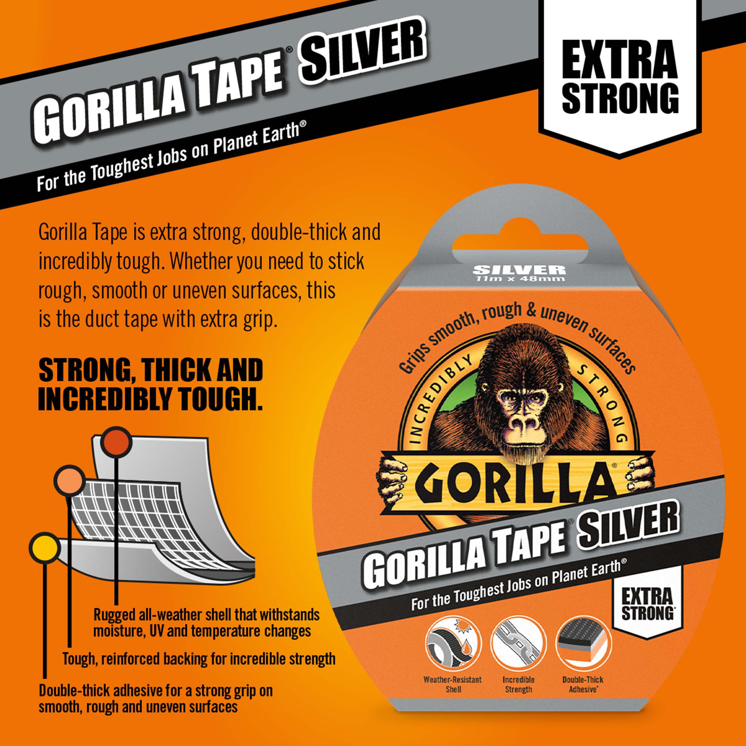 Gorilla Silver Duct Tape (L)32m (W)50mm