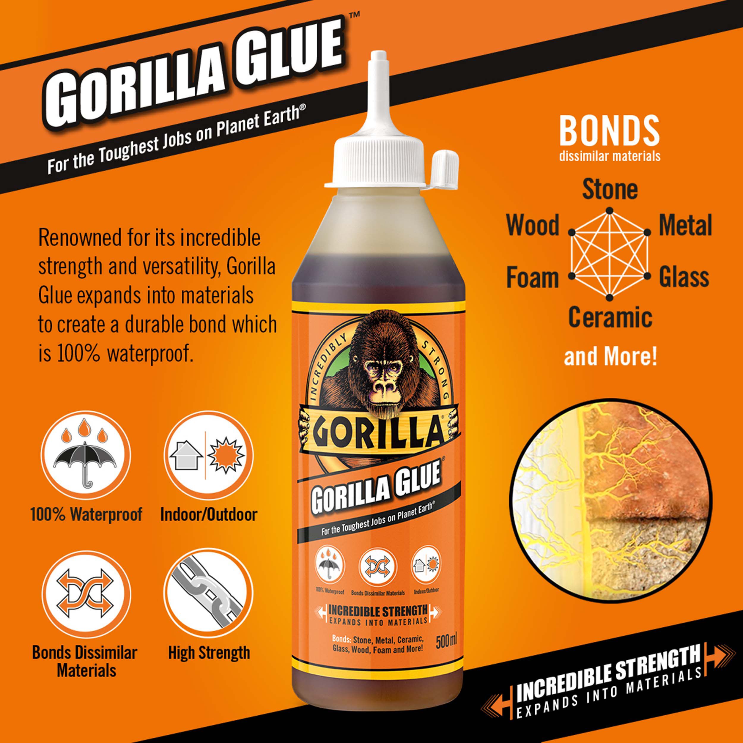 Gorilla Waterproof Glue, Volume 250ml