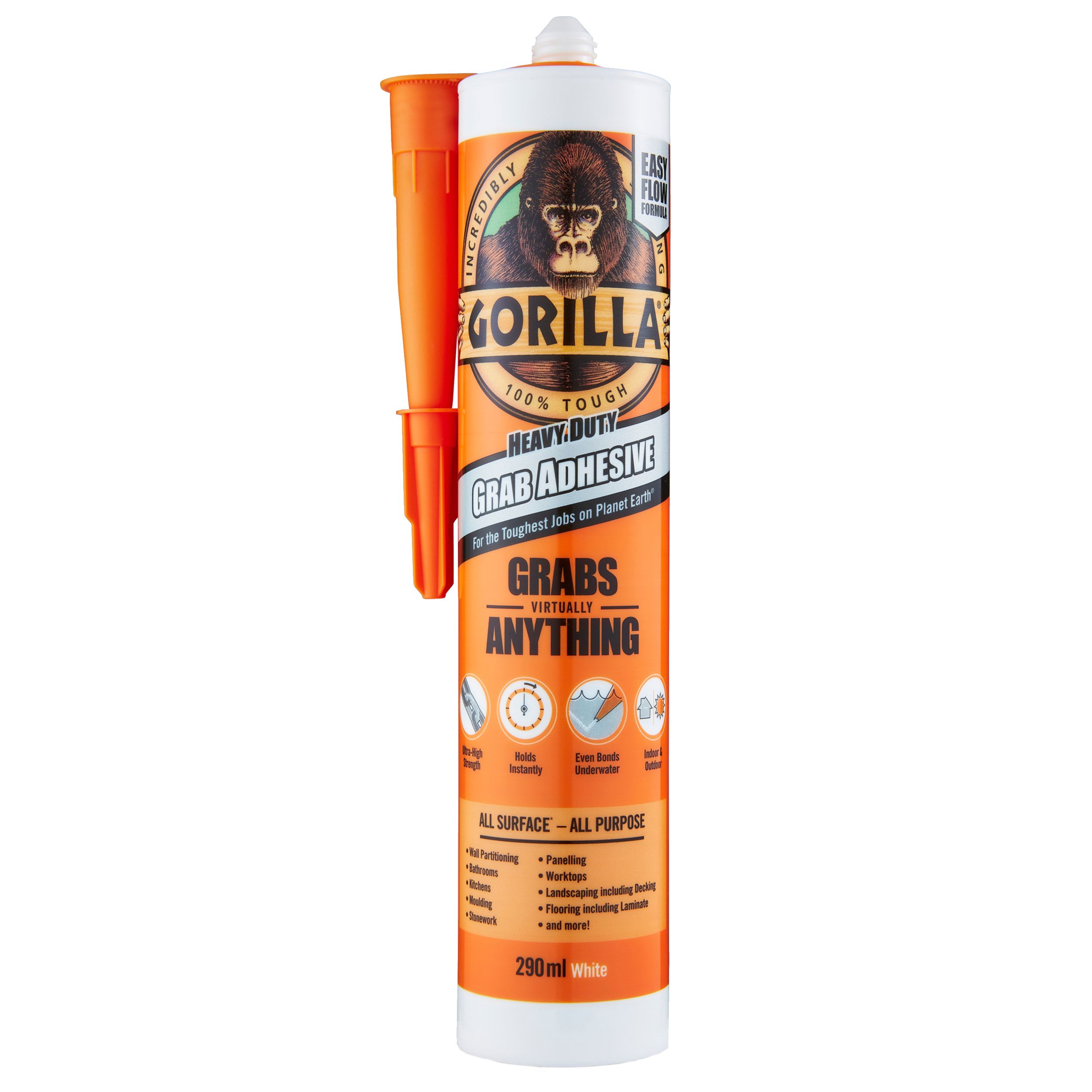Gorilla White Waterproof Grab adhesive 558g, Volume 290ml