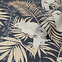 Graham & Brown Boutique Multicolour Tropical Metallic effect Textured Wallpaper