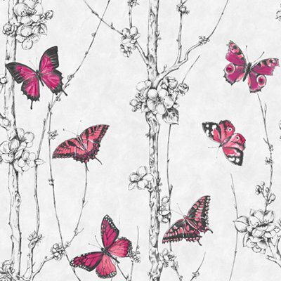 pink and white butterfly wallpaper