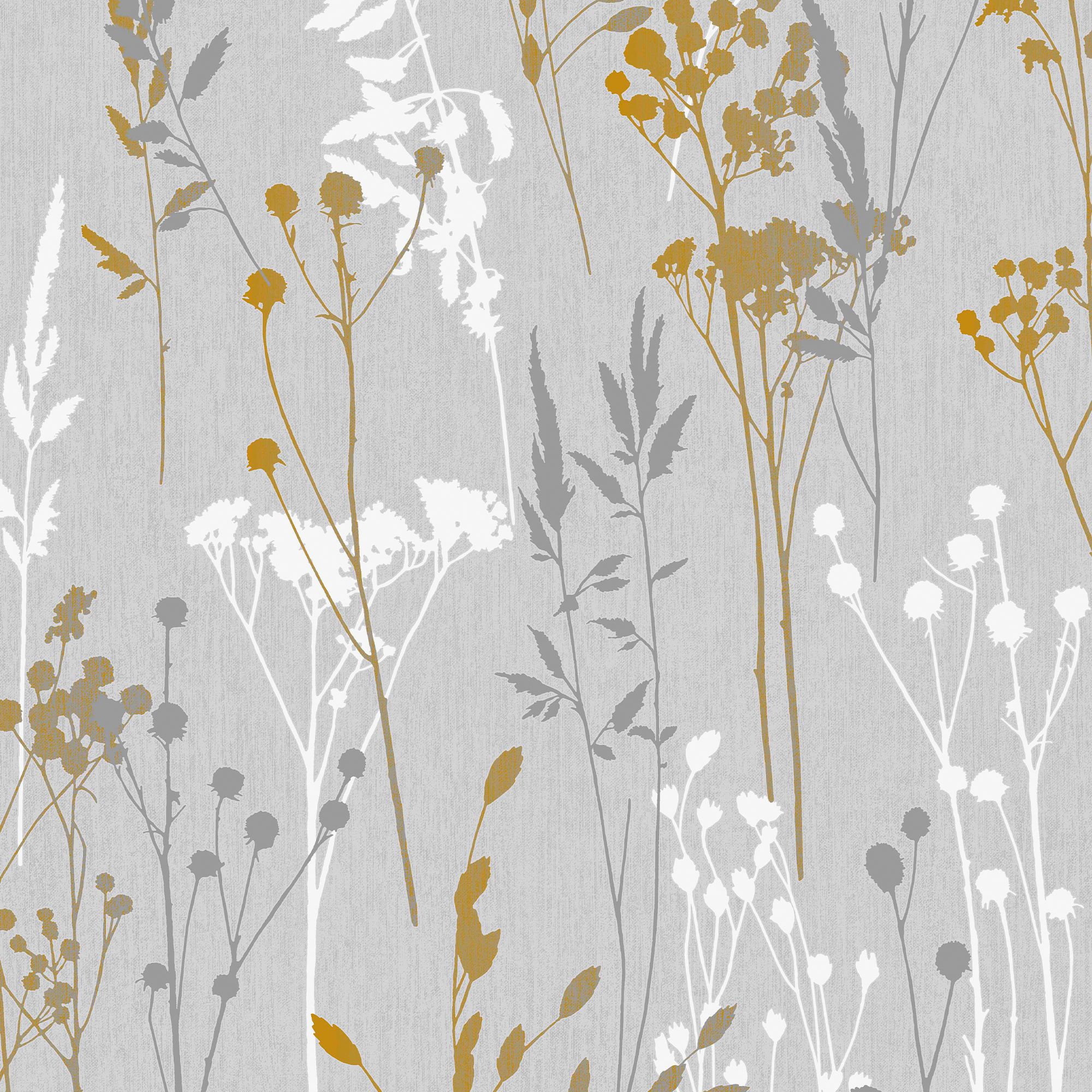 Graham & Brown Grey & yellow Floral Textured Wallpaper DIY at B&Q