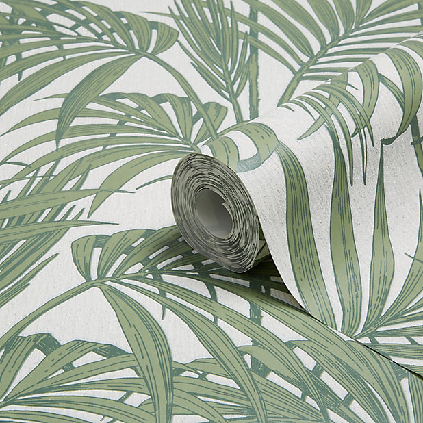 Graham Brown Julien Macdonald Honolulu Palm Green Foliage Glitter Effect Textured Wallpaper Diy At B Q