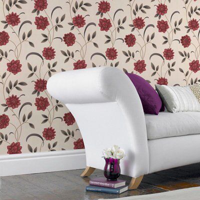 Graham & Brown Sadie Cream & red Floral Wallpaper | DIY at B&Q
