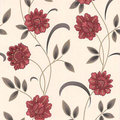 Graham & Brown Sadie Cream & red Floral Wallpaper | DIY at B&Q