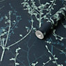 Graham & Brown Superfresco Easy Navy Silhouette twig Textured Wallpaper