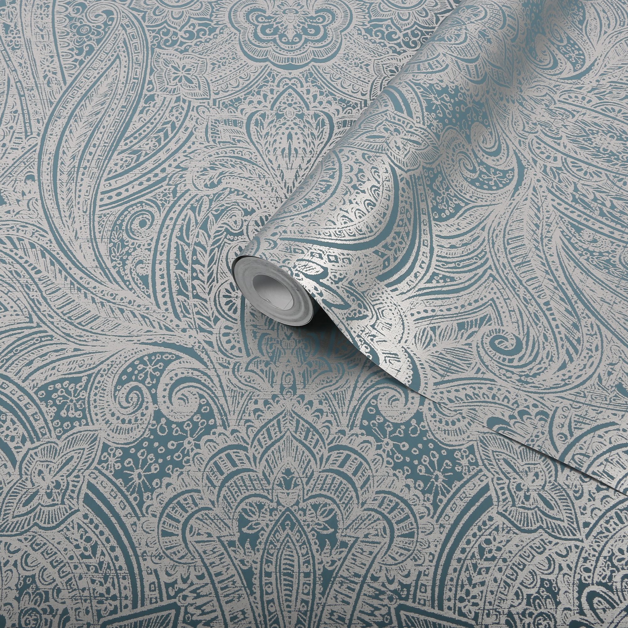 Graham & Brown Superfresco Easy Teal Damask Metallic effect Textured